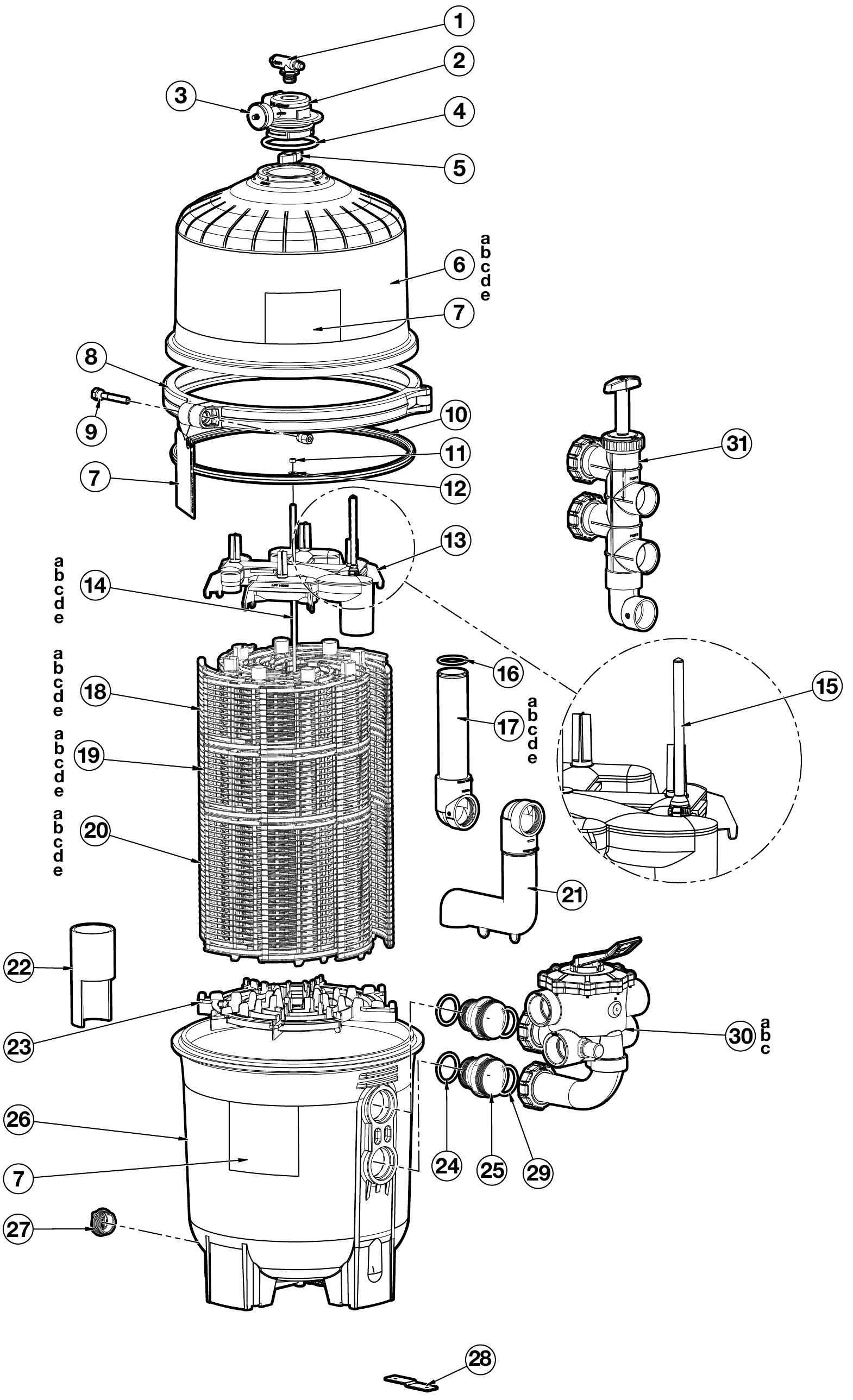 ProGrid Vertical Grid DE Filter - Hayward Parts Diagram