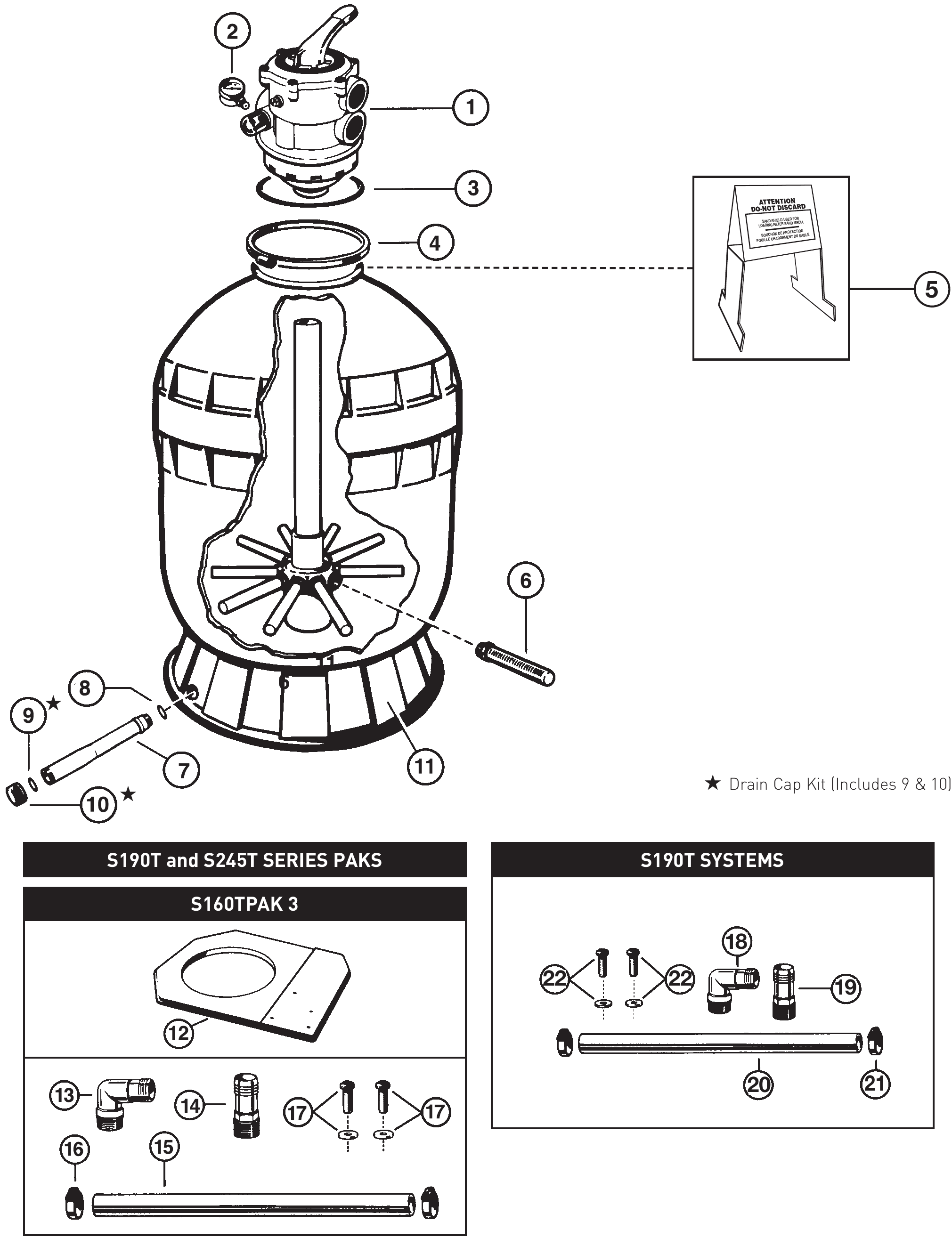 S245T & S190T Sand Filter - Hayward Parts Diagram
