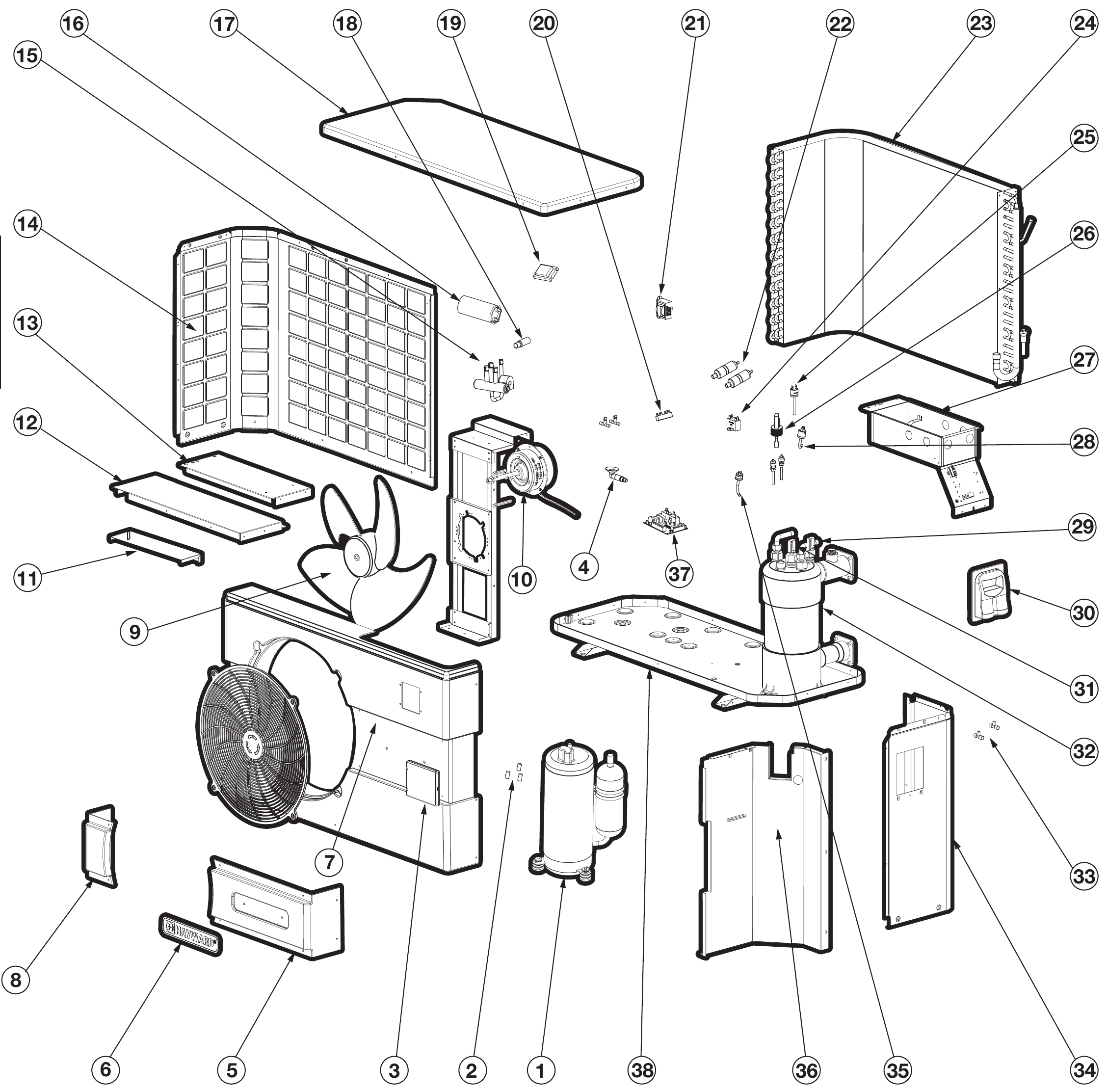 HP50HA2 Heat Pump - Hayward Parts Diagram