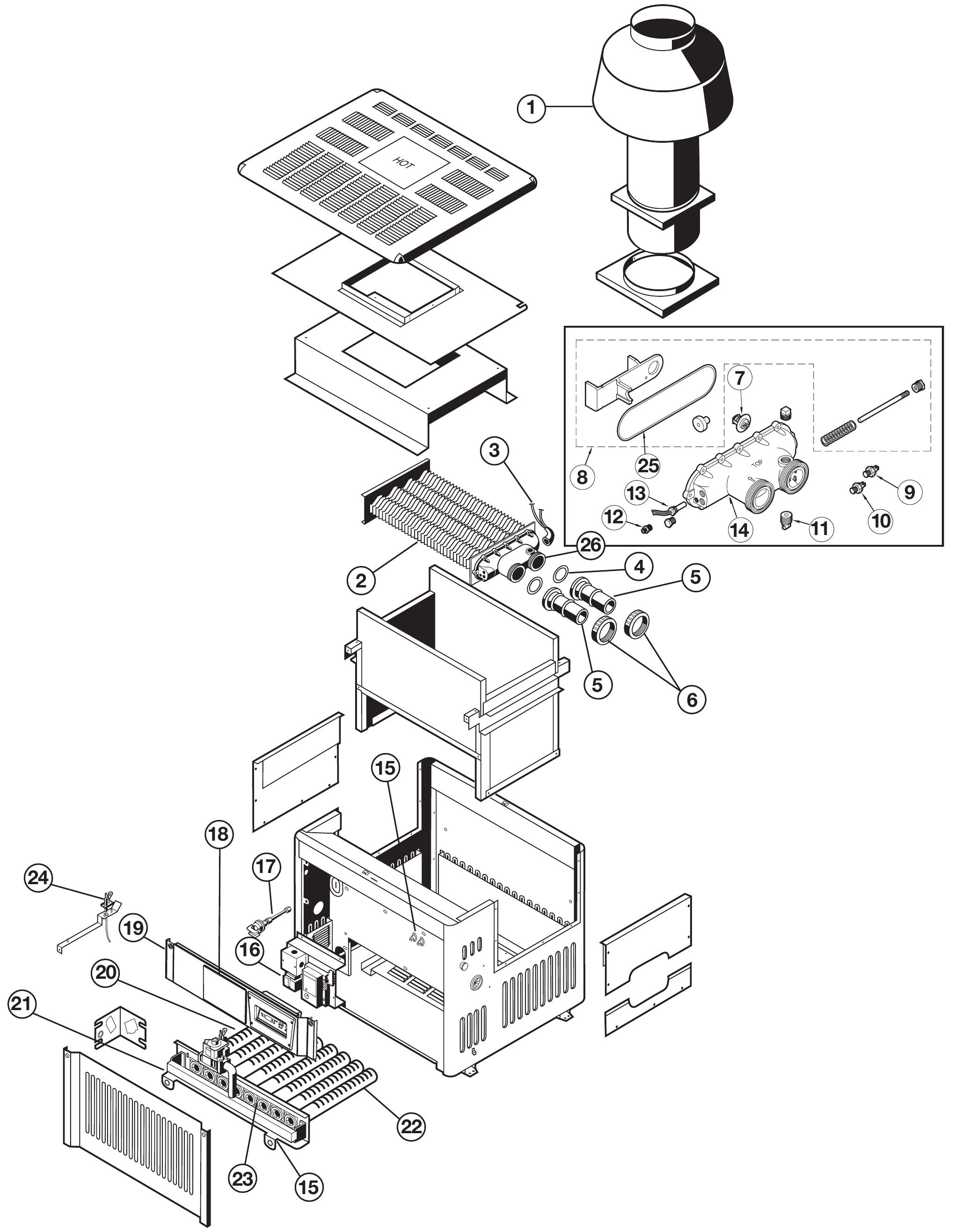 H-Series Electronic (ED2 Style) Heater - Hayward Parts Diagram