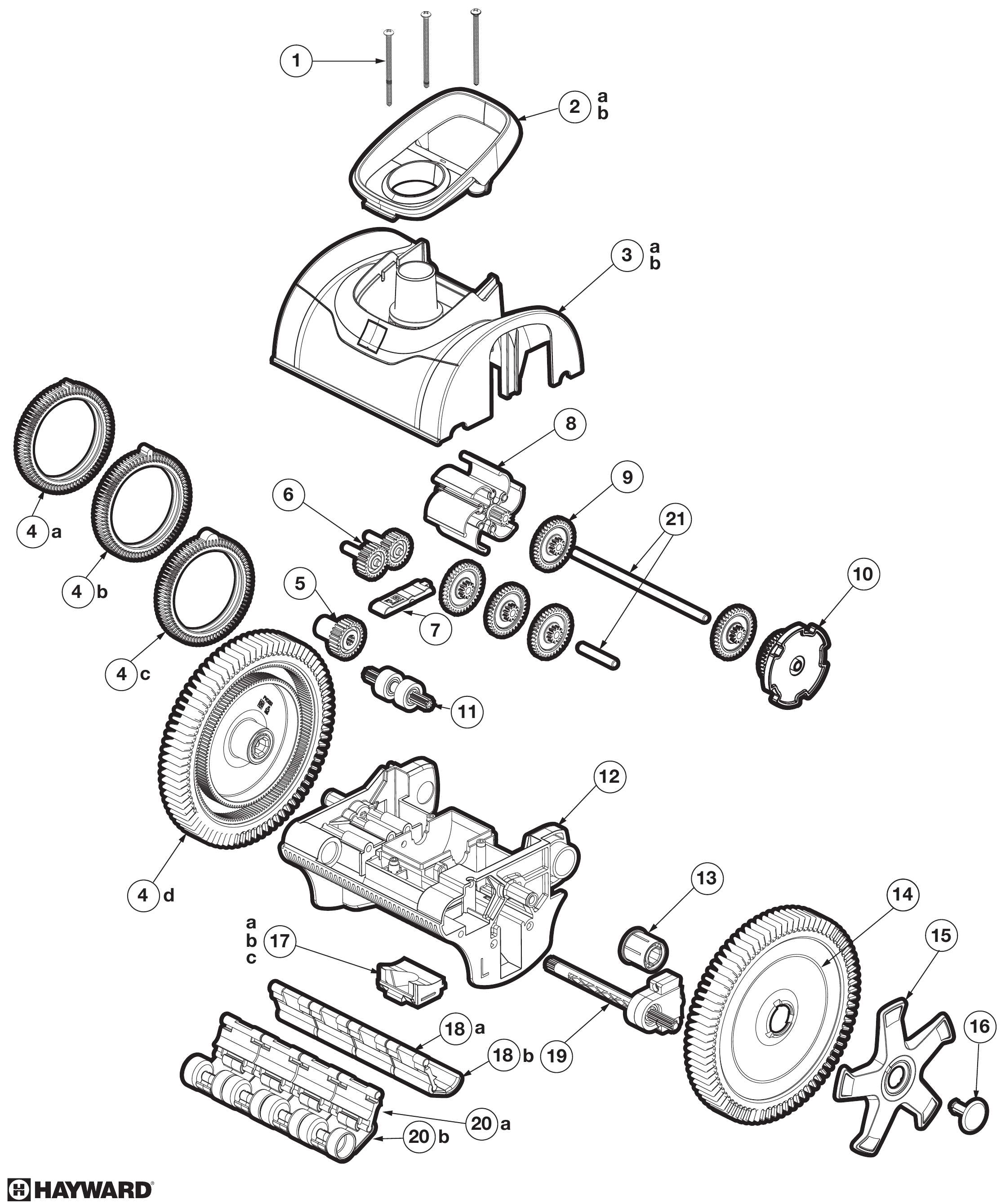AquaNaut 200 & 250 Suction Cleaner - Hayward Parts Diagram