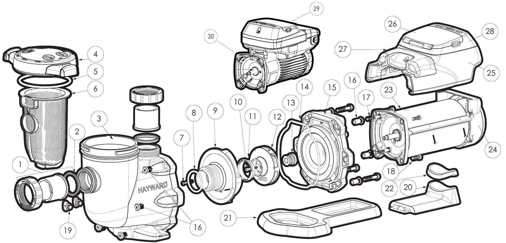HCP 2500 Commercial Pump - Hayward Parts Diagram