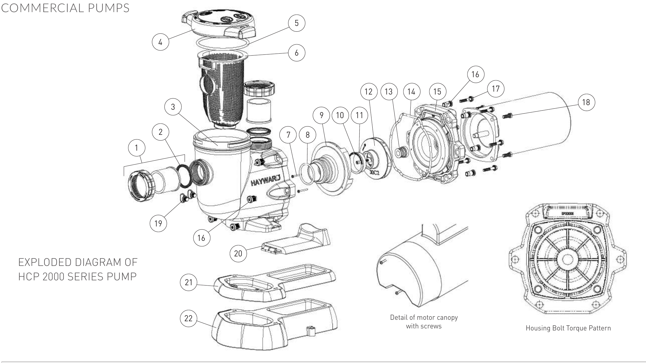 HCP 2000 Commercial Pump - Hayward Parts Diagram