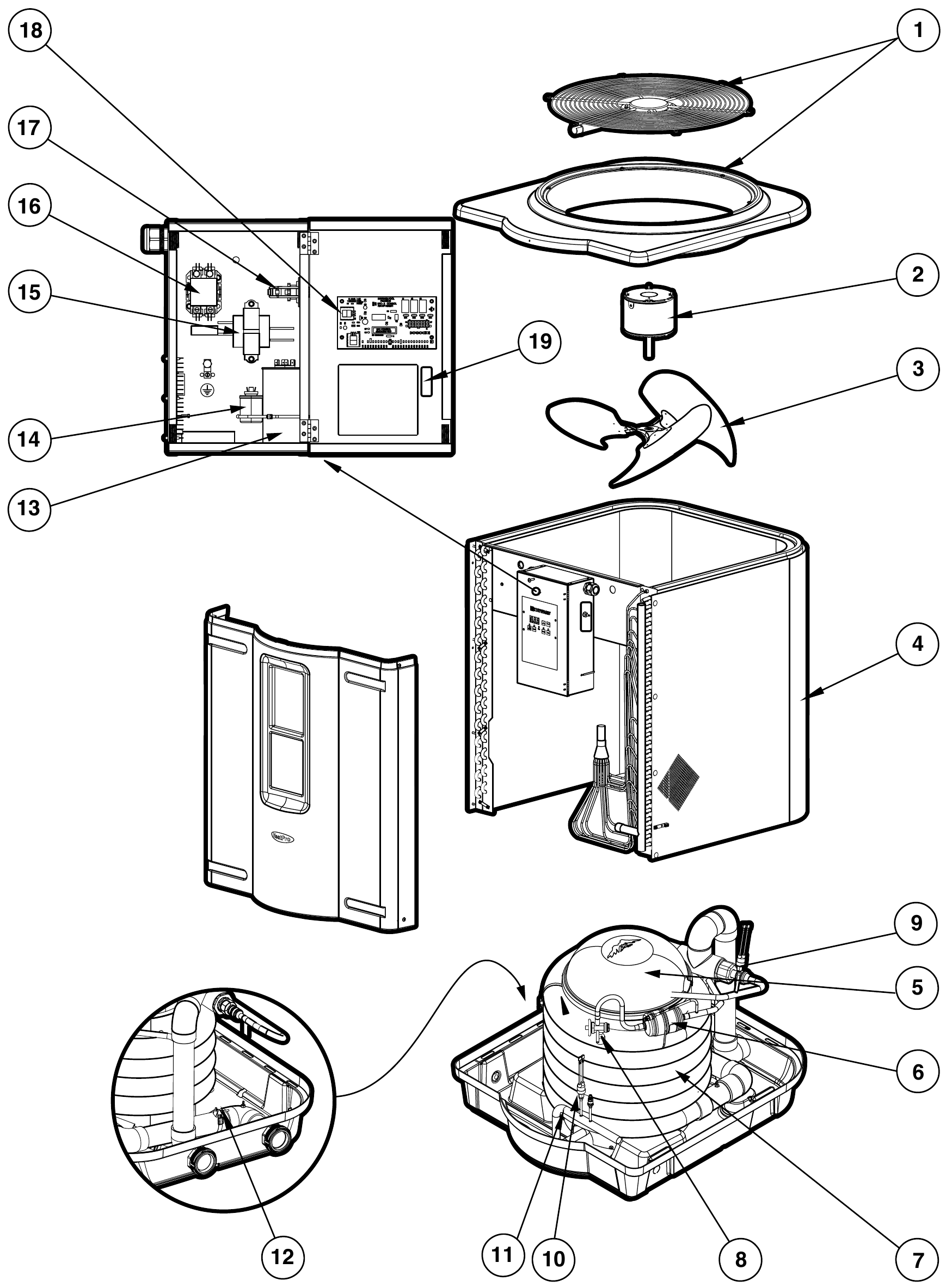 HeatPro Commercial Heat Pump - Hayward Parts Diagram