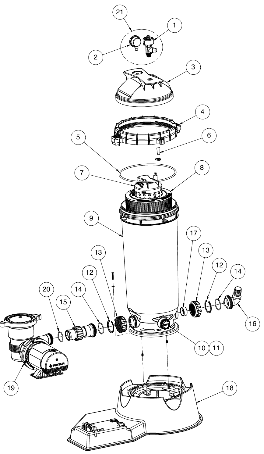 Clean & Clear Filter System (After 2009) - Pentair Parts Diagram