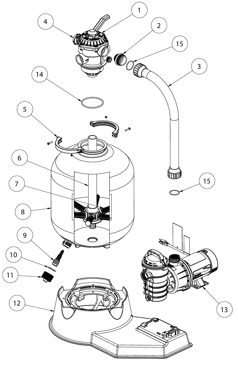 Cristal-Flo II Sand Filter System (After 2009) - Pentair Parts Diagram