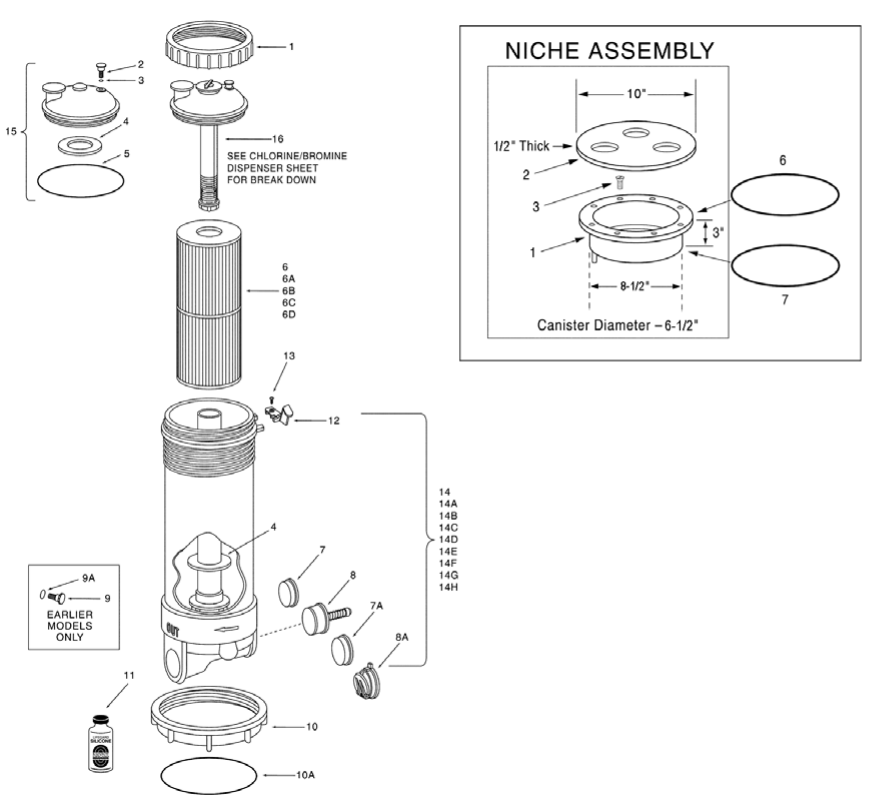 Dynamic Filter Series II & III RTL/RCF - Pentair Parts Diagram