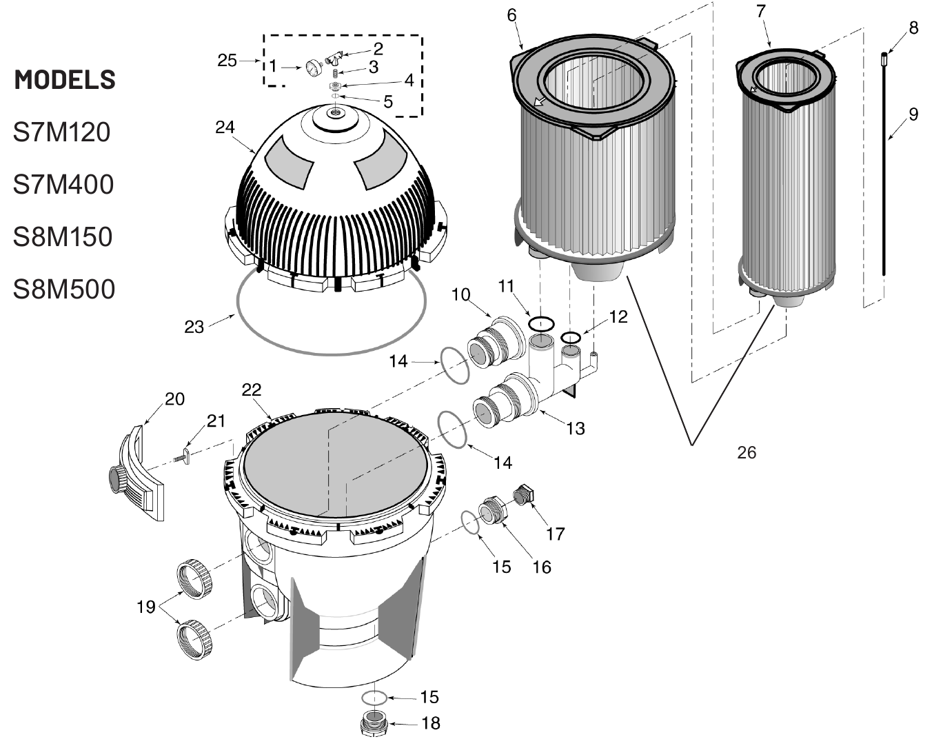 System:3 Modular Media Filters - Pentair Parts Diagram