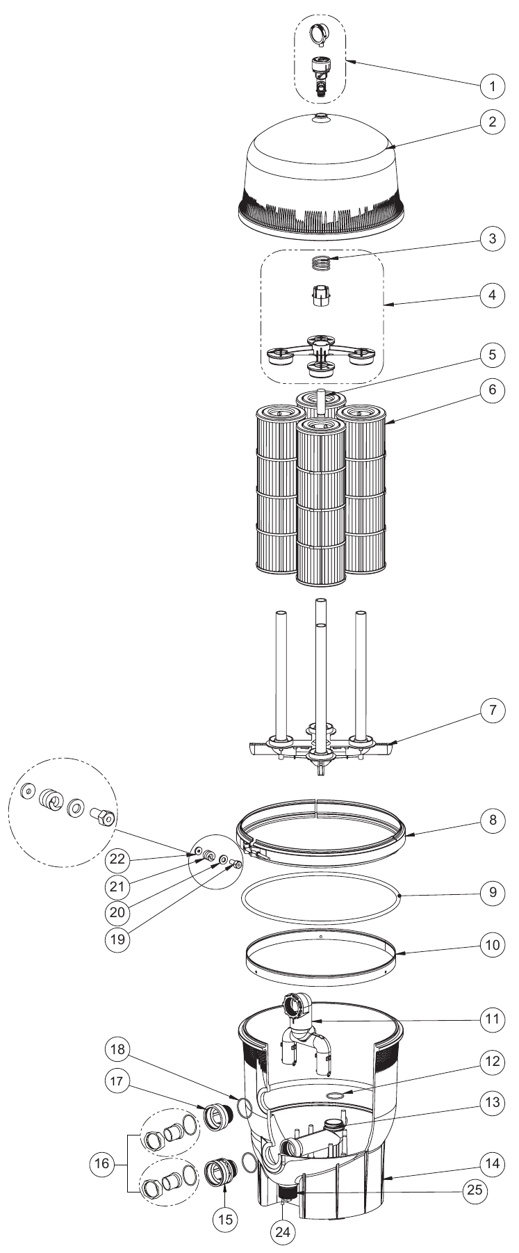 Quad DE Filters - Pentair Parts Diagram