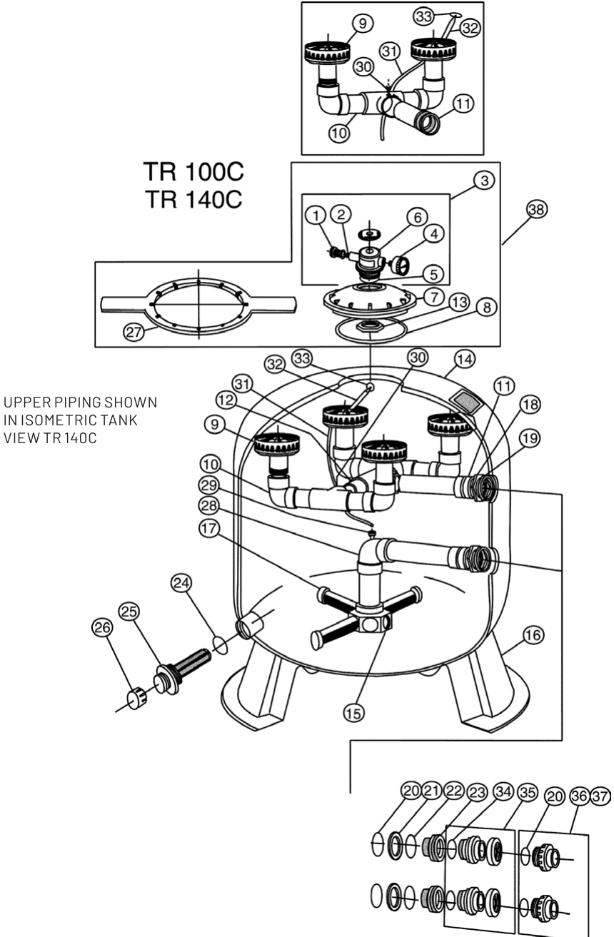 TR100C & TR140C Filters - Pentair Parts Diagram