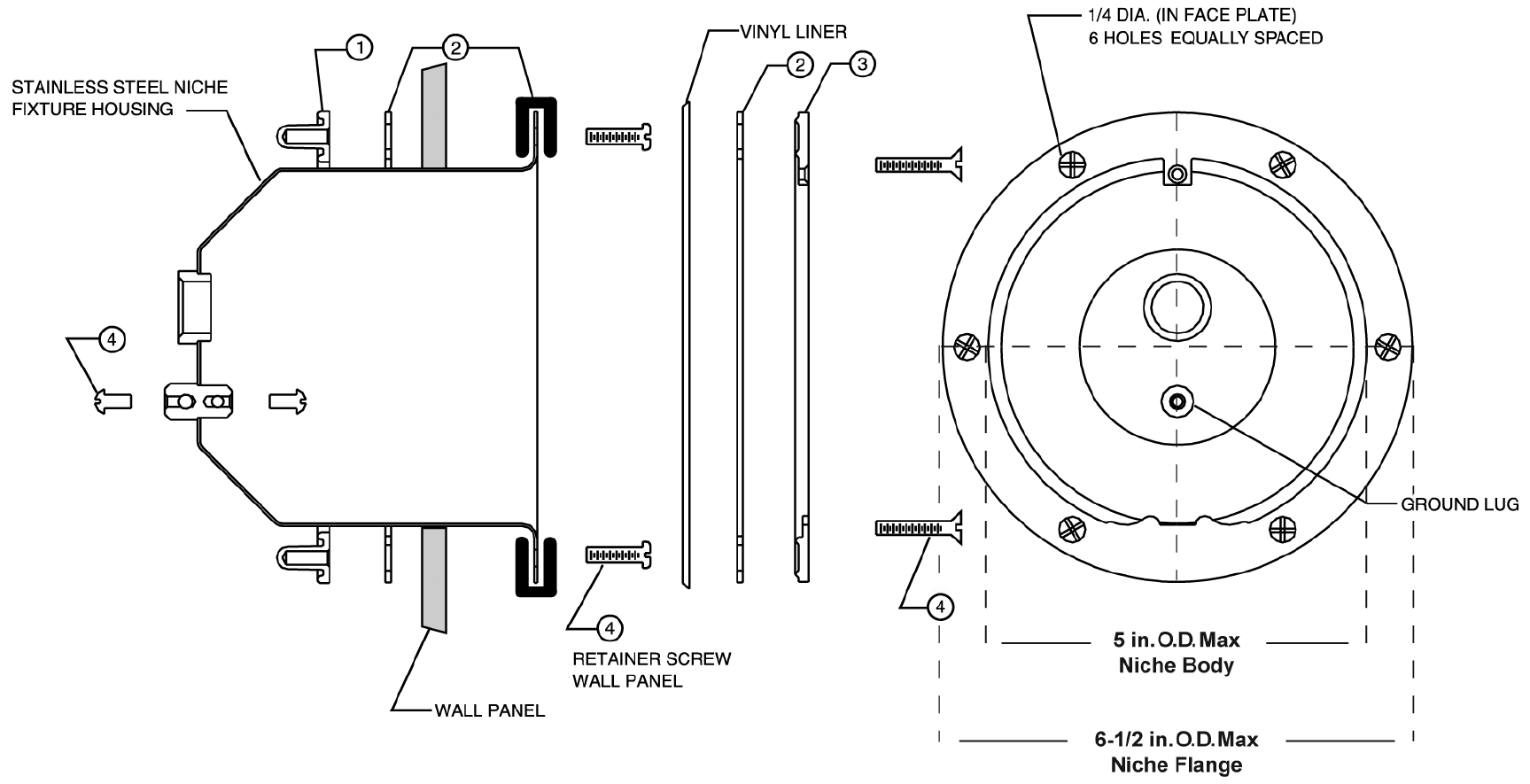 Small Stainless Steel Niches - Pentair Parts Diagram