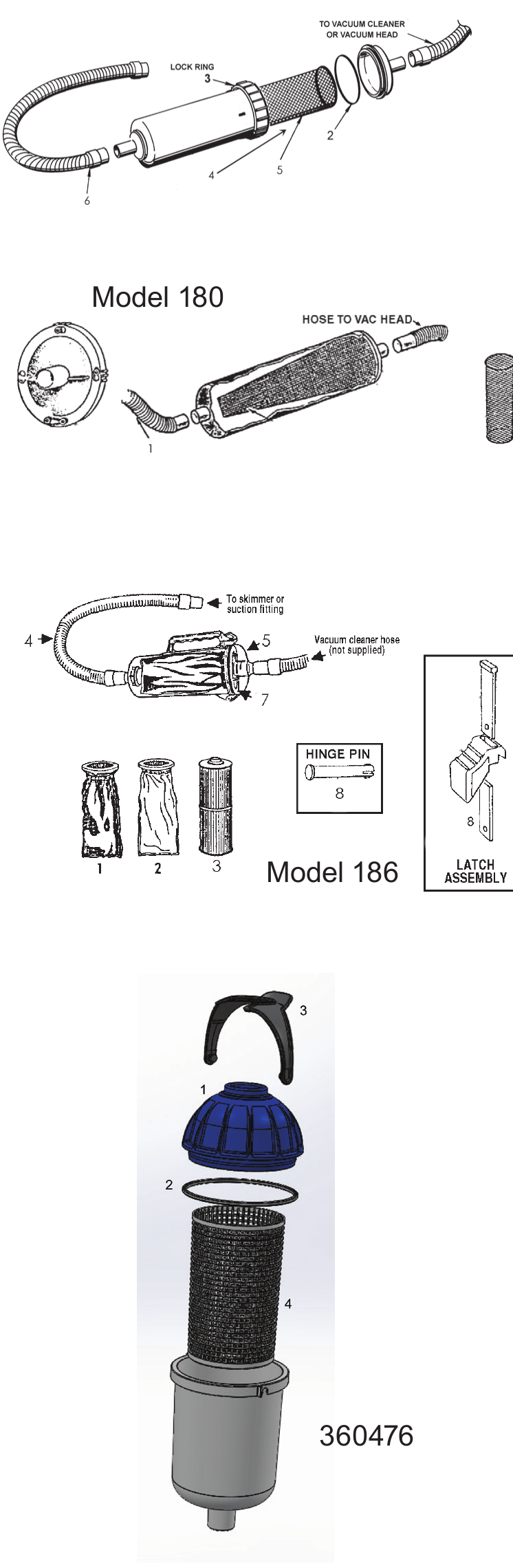 Leaf Traps - Models 179 / 179C, 180, 186 - Pentair Parts Diagram