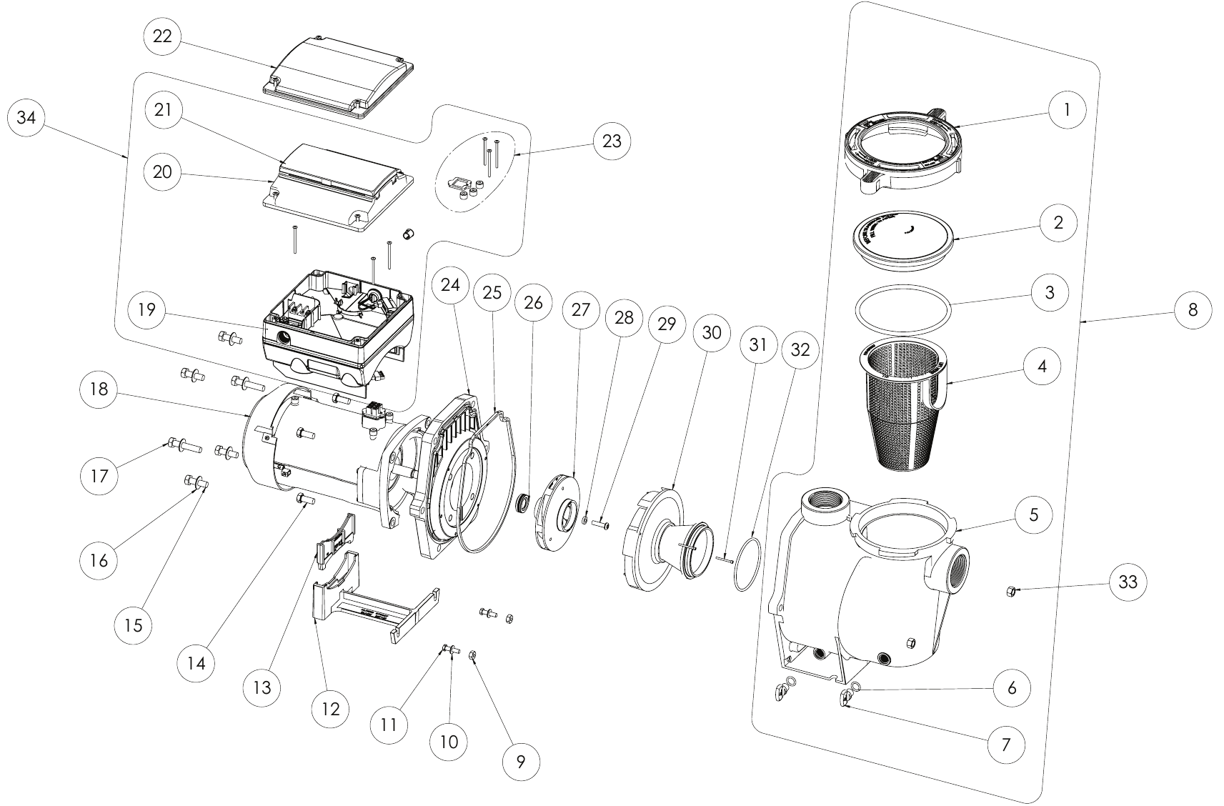 IntelliFlo i1 + i2 Variable Speed (After Apr-2016) - Pentair Parts Diagram