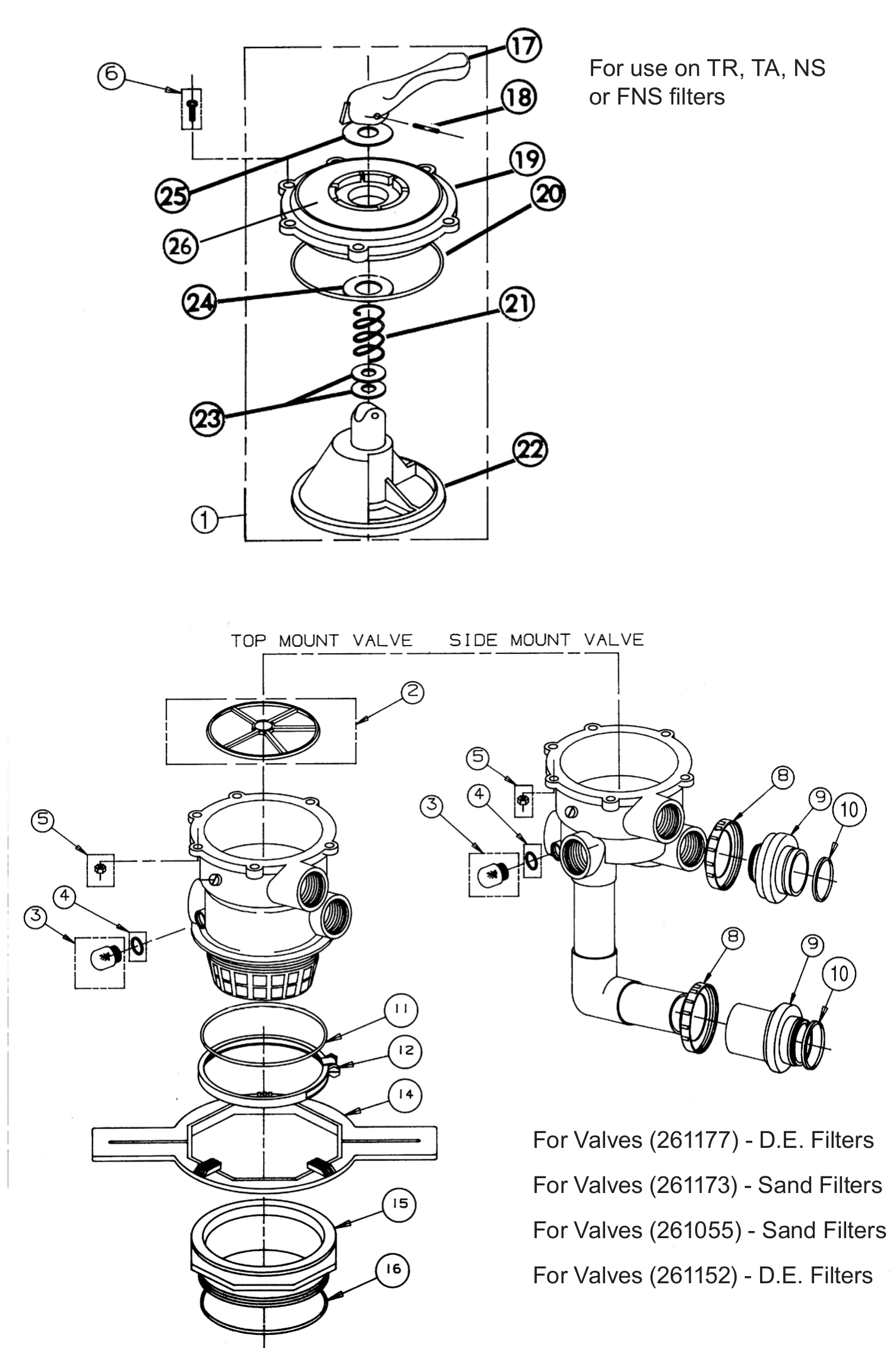 Pacfab Top Mount / Side Mount Valve - Pentair Parts Diagram