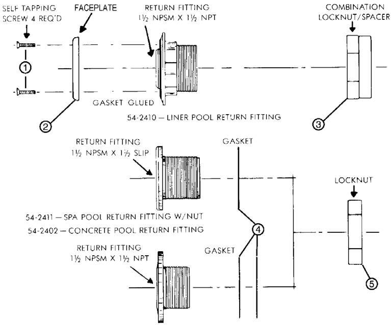 Wall Fittings - Pentair Parts Diagram
