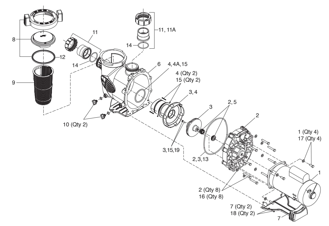 WaterFeature Series Pump (Mfg. 2008—2021, Discontinued) - Jandy Parts Diagram
