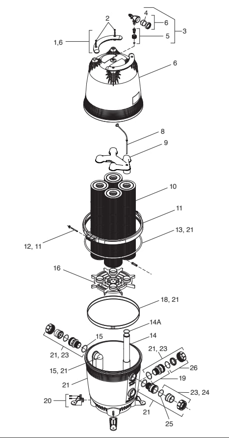 CV Series Four Cartridge Filters - Jandy Parts Diagram