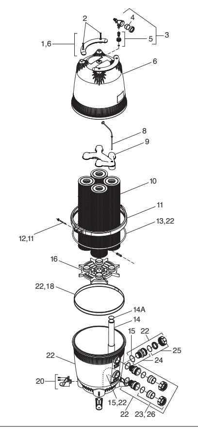 CL Series Four-Cartridge Filters - Jandy Parts Diagram