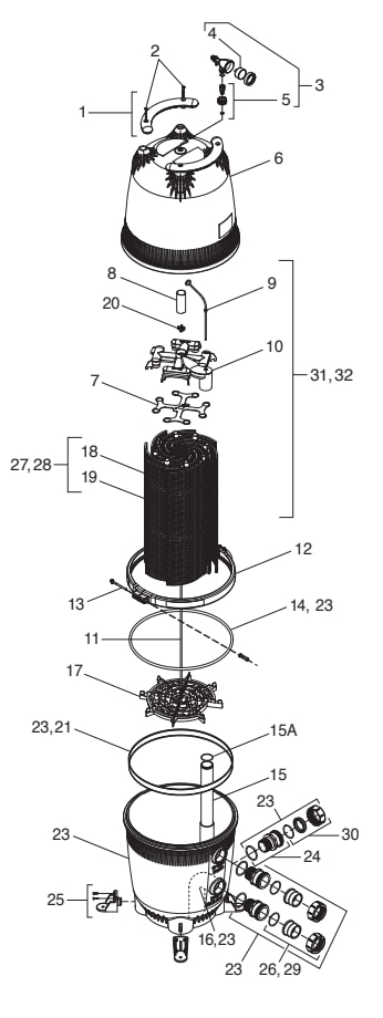 DEV Series Diatomaceous Earth Filters - Jandy Parts Diagram