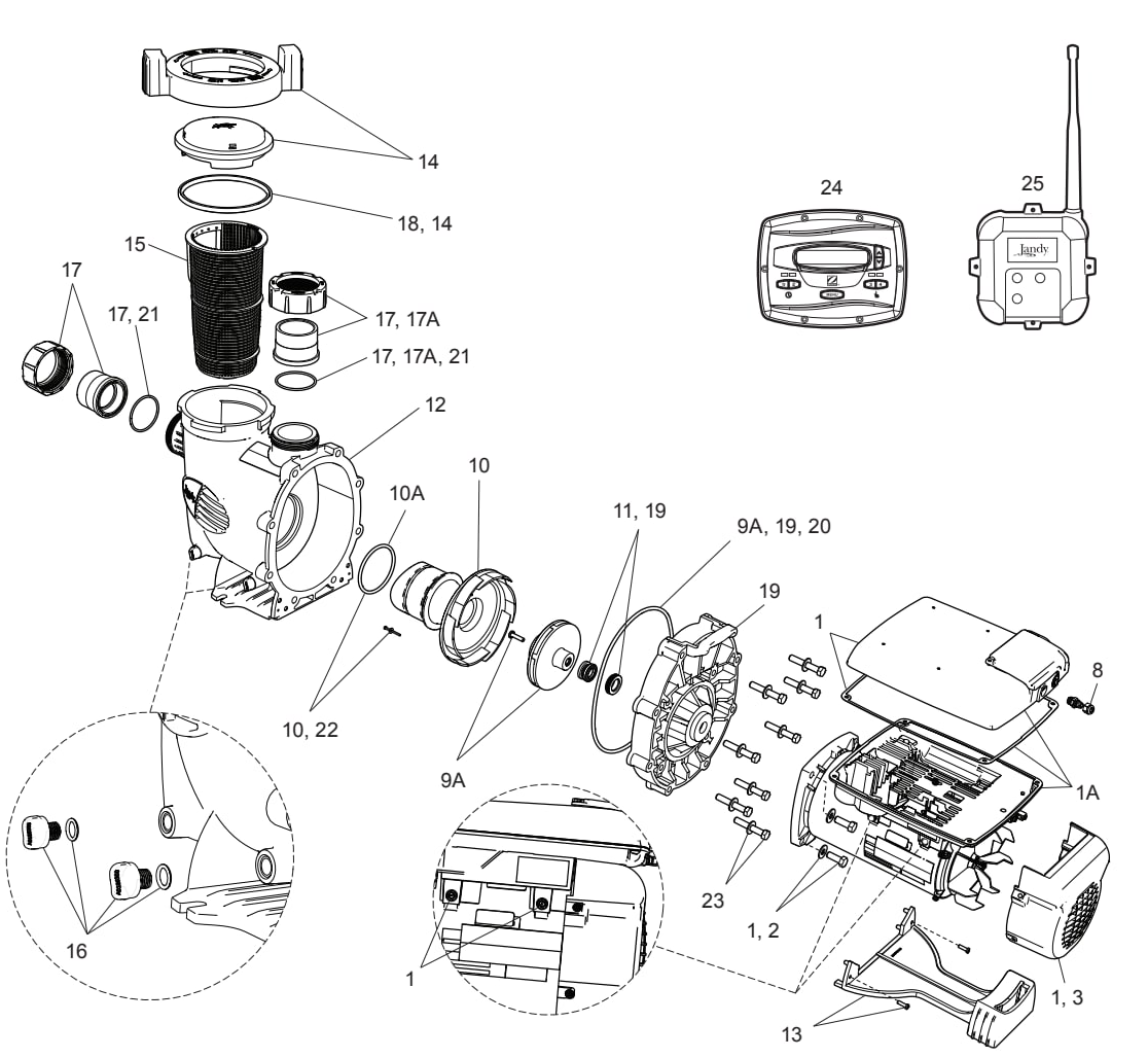 VS PlusHP - 230V Variable-Speed Pumps (Mfg. 2014—2021) - Jandy Parts Diagram