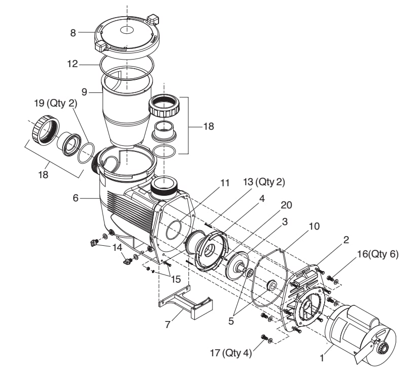 Jandy JHP and JHPU Pump (Mfg. 2002-2008) - Jandy Parts Diagram
