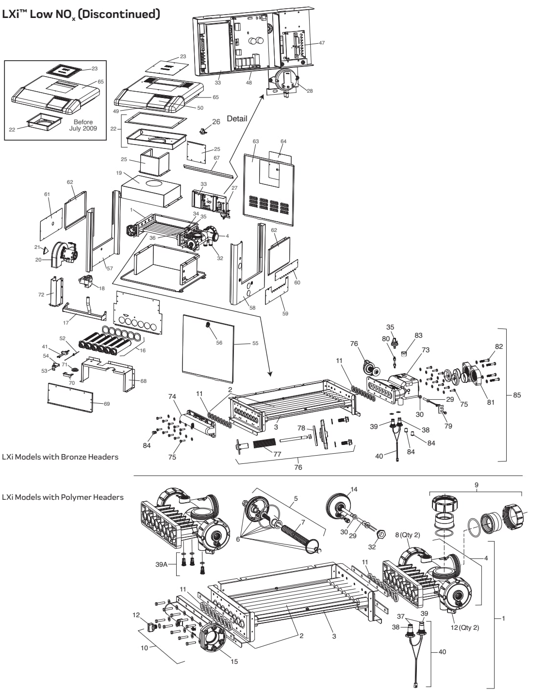 LXi Low NOx Gas Heater - Jandy Parts Diagram