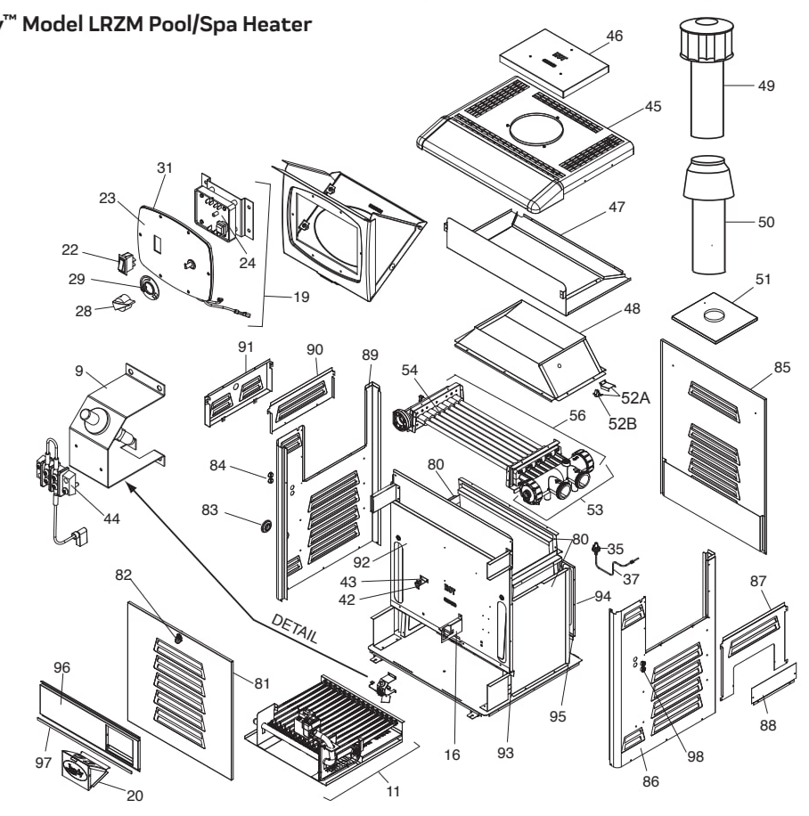Legacy Model LRZM Pool/Spa Heater - Jandy Parts Diagram