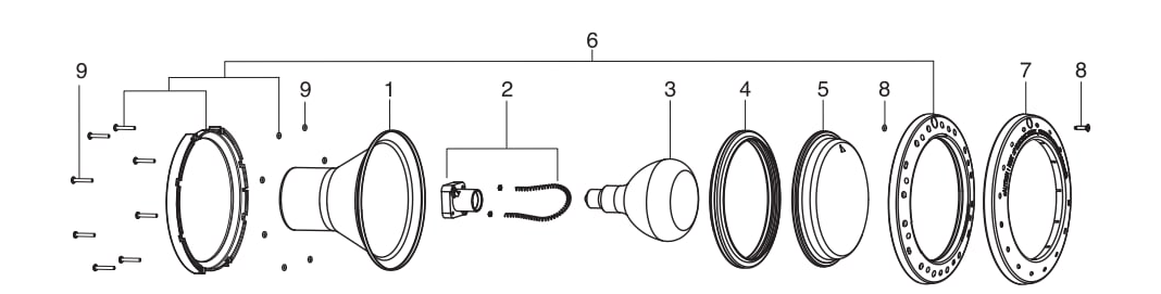 White Large (Pool) Incandescent Light (WPHV Series, WPLV Series) - Jandy Parts Diagram