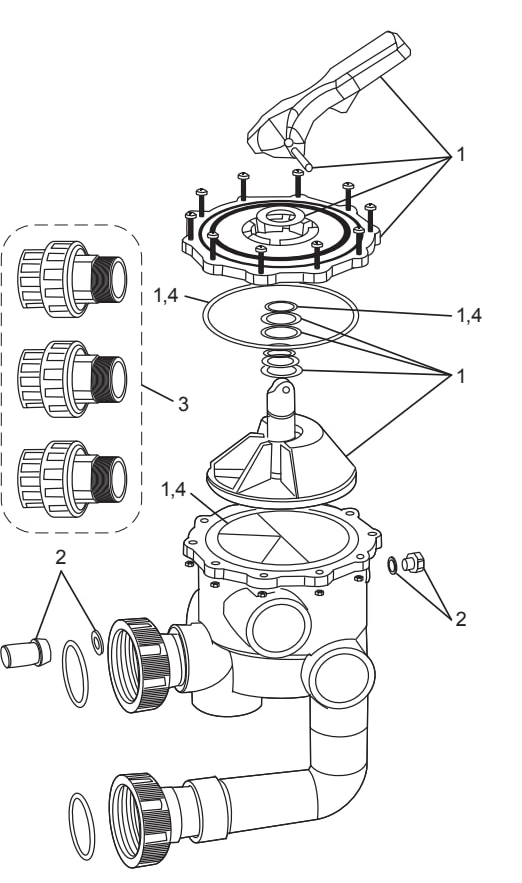 Multi-Port Backwash Valve Replacement Kits - Jandy Parts Diagram