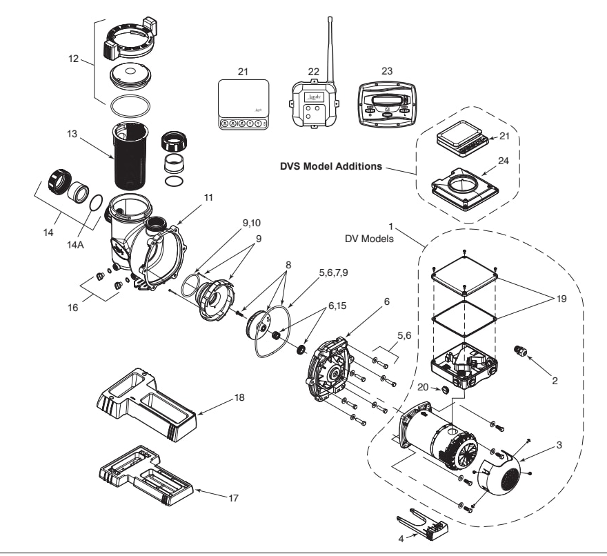 VS FloProTM 1.30/1.65/1.85 HP VS Pumps — 115v/230V DV Series (Mfg. 2023-Present) - Jandy Parts Diagram