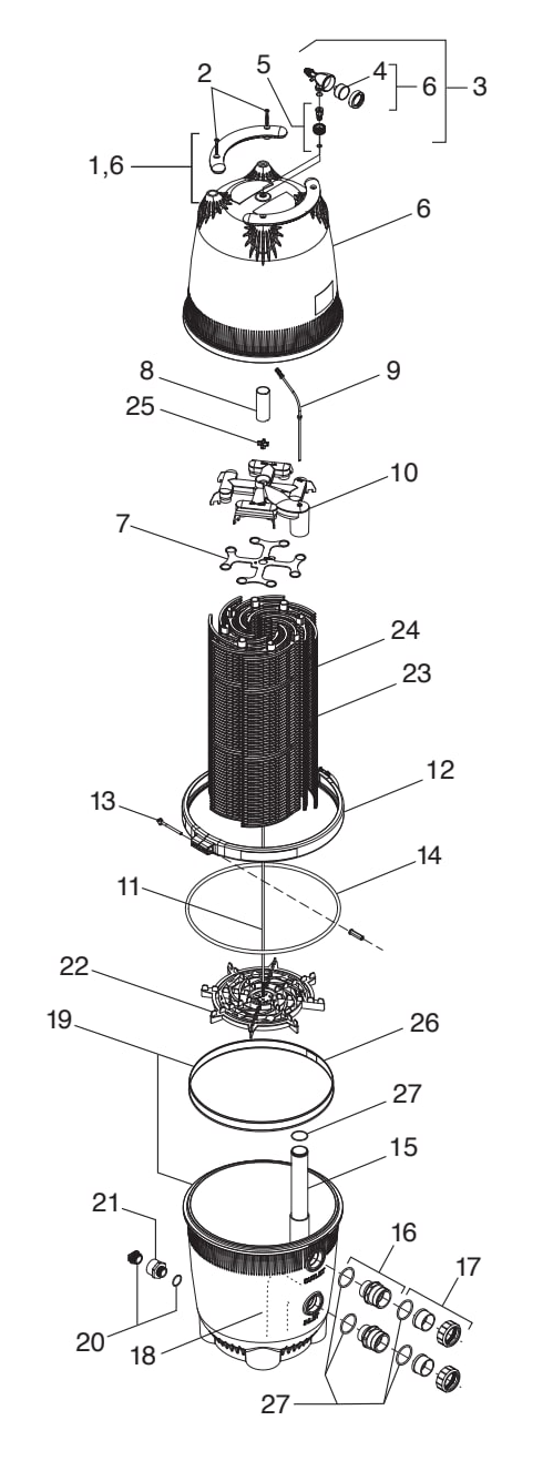 DEL Series DE Filters (Discontinued) - Jandy Parts Diagram