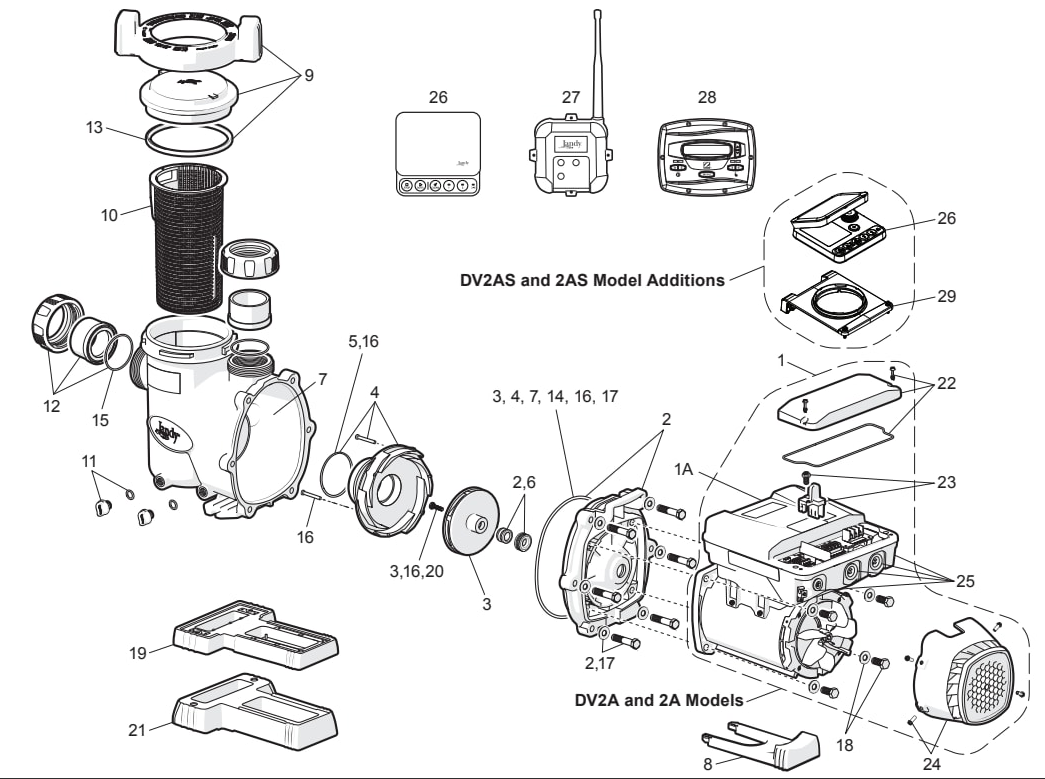 VS FloProTM 2-Aux Relay Pumps (Mfg. 2019â€”Present) - Jandy Parts Diagram