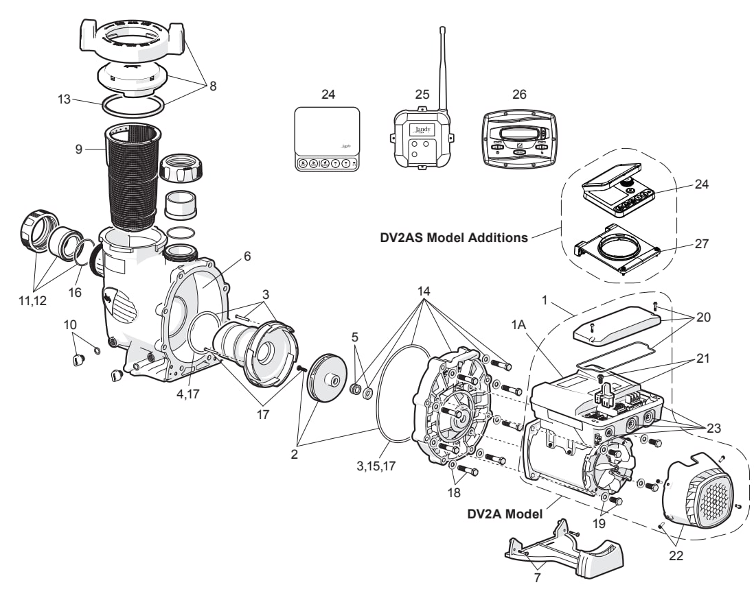 VS PlusHP 2.7 HP VS Pump - Ilsv/230V, 2-Aux Relays (Mfg. 2019-Present) - Jandy Parts Diagram
