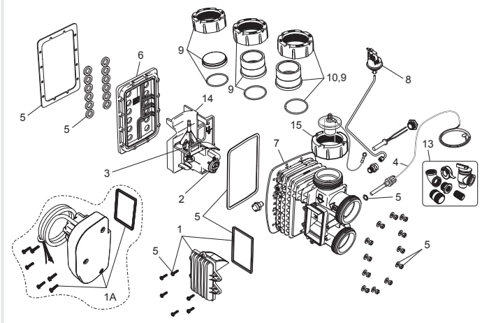 JXiQ Heater (Mfg. 2023—Present) - Jandy Parts Diagram