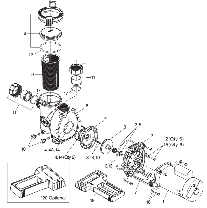 FloPro (FHPM) Series Pump (Mfg. 2008-Present) - Jandy Parts Diagram