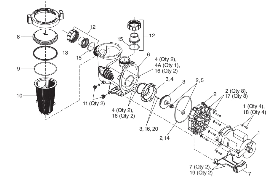 WaterFall Series Pump (Mfg. 2009—Present) - Jandy Parts Diagram