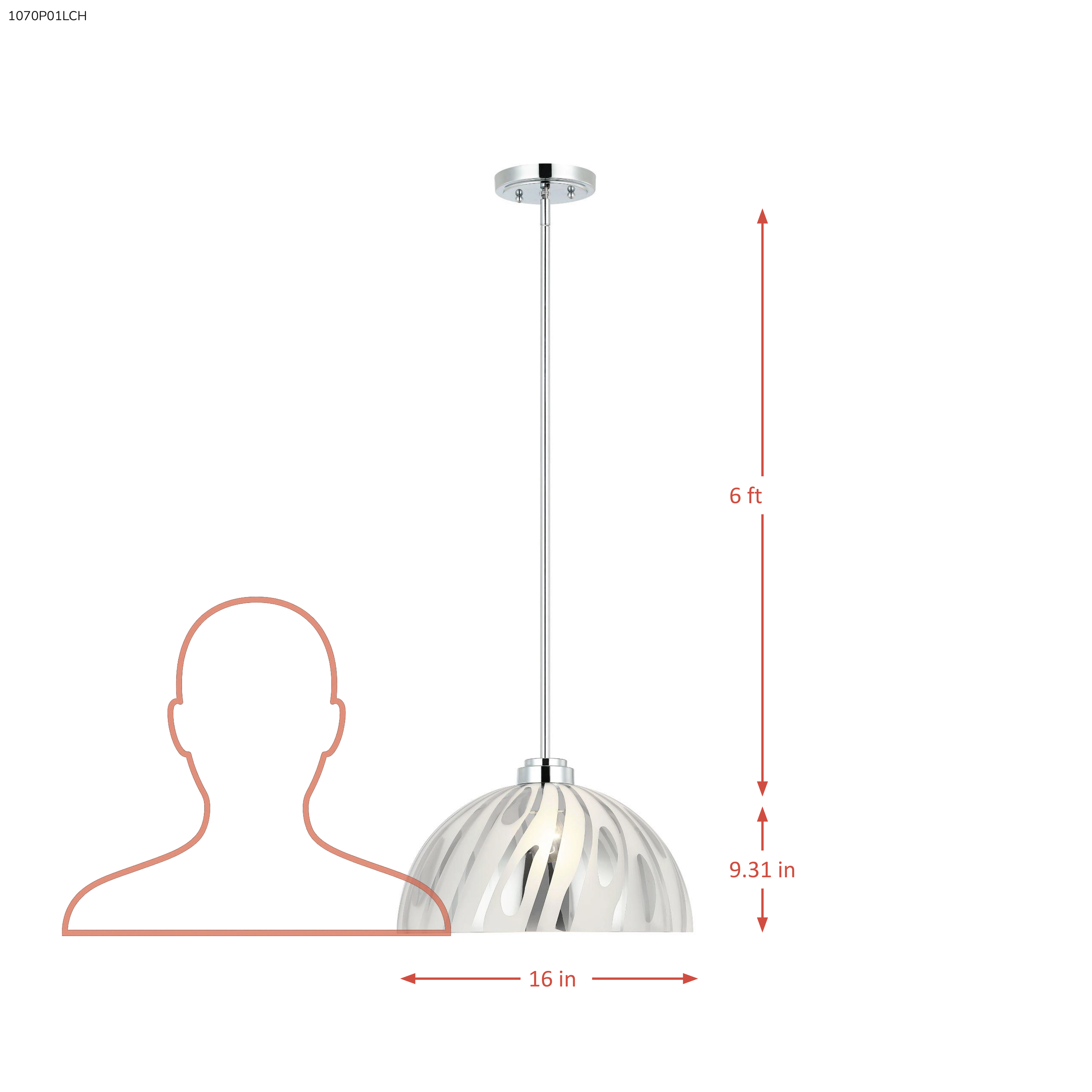 Chroman Empire 1 Light 16 in Dome Pendant - Chrome dimensions