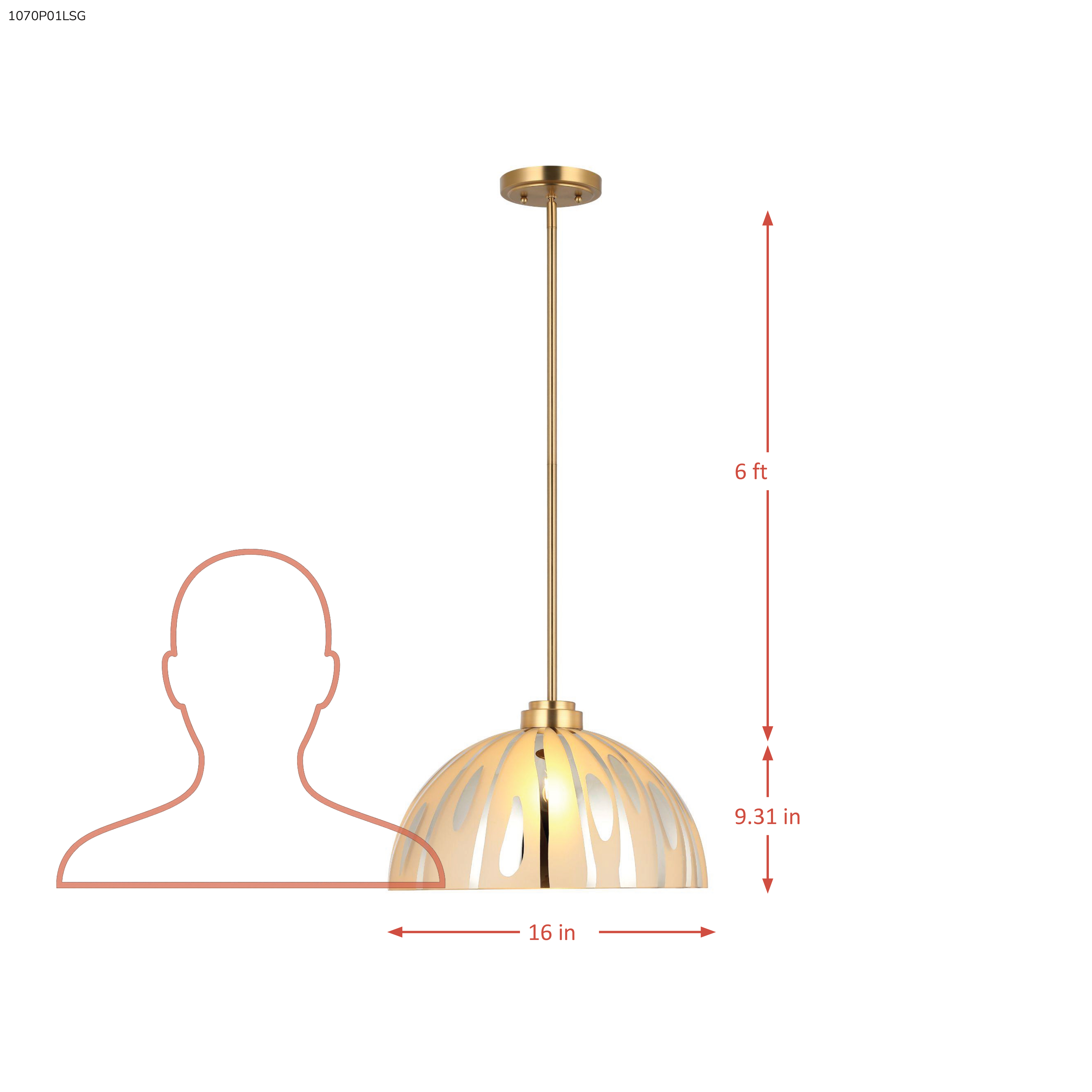 Chroman Empire 1 Light 16 in Dome Pendant - Gold dimensions