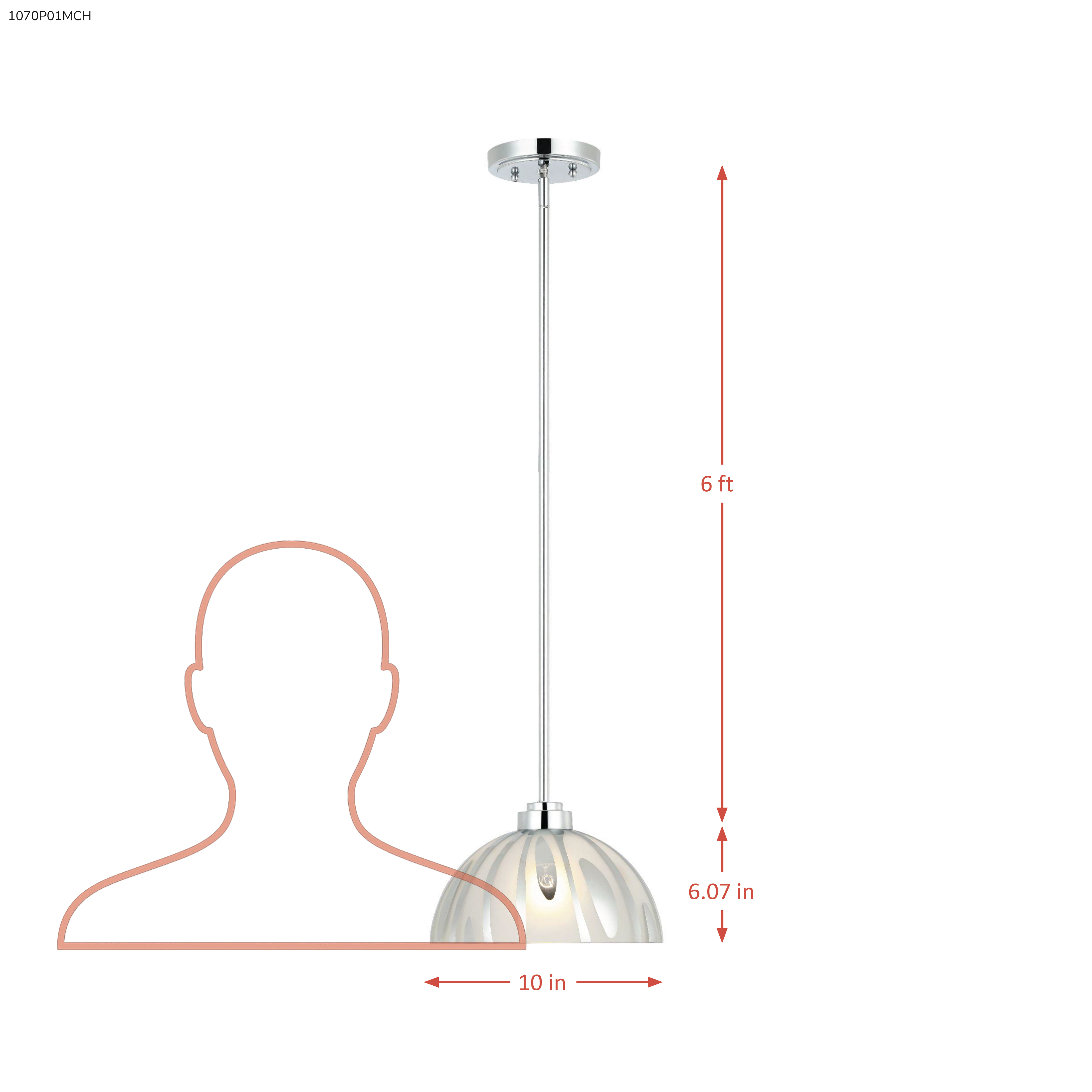 Chroman Empire 1 Light 10 in Dome Pendant - Chrome dimensions