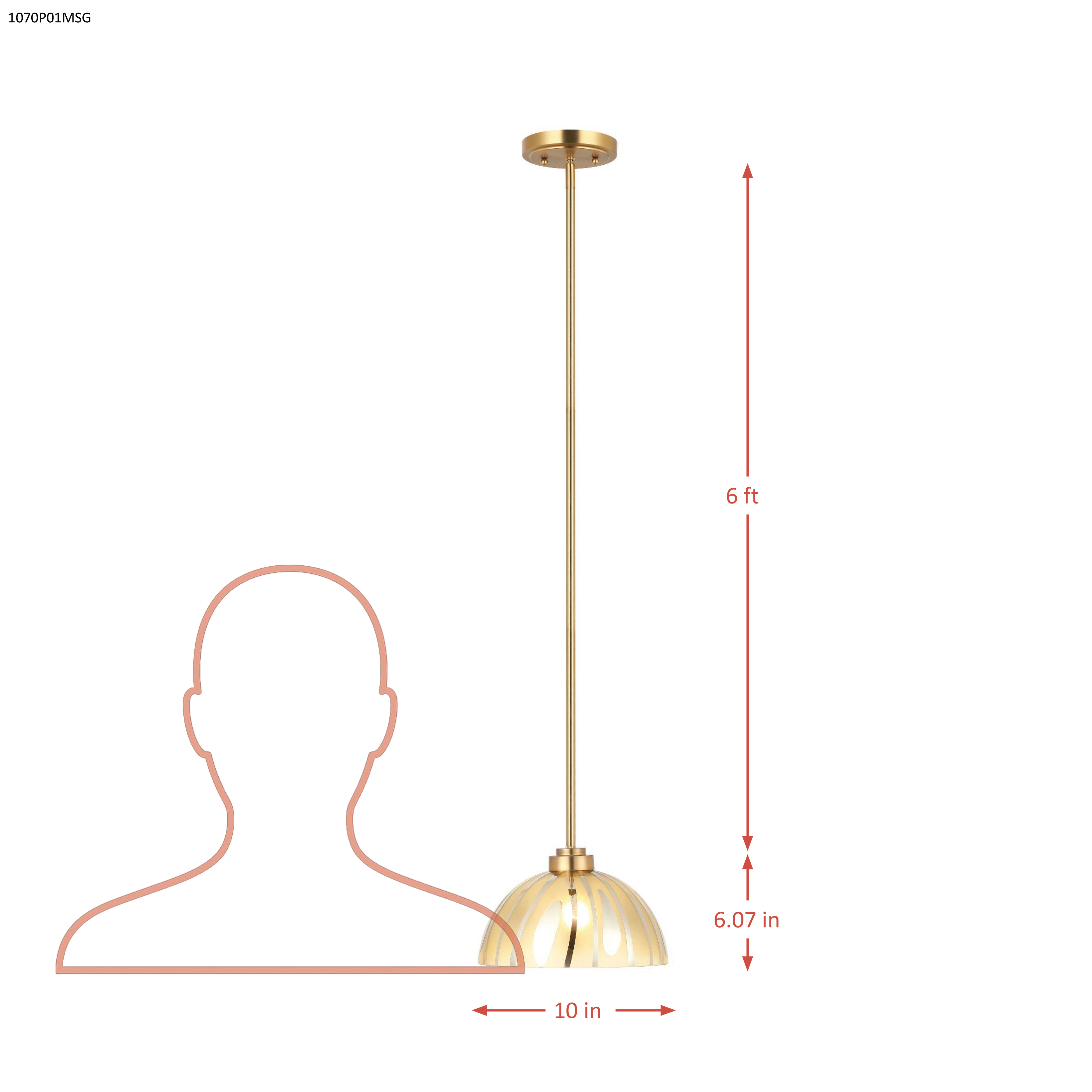 Chroman Empire 1 Light 10 in Dome Pendant - Gold dimensions
