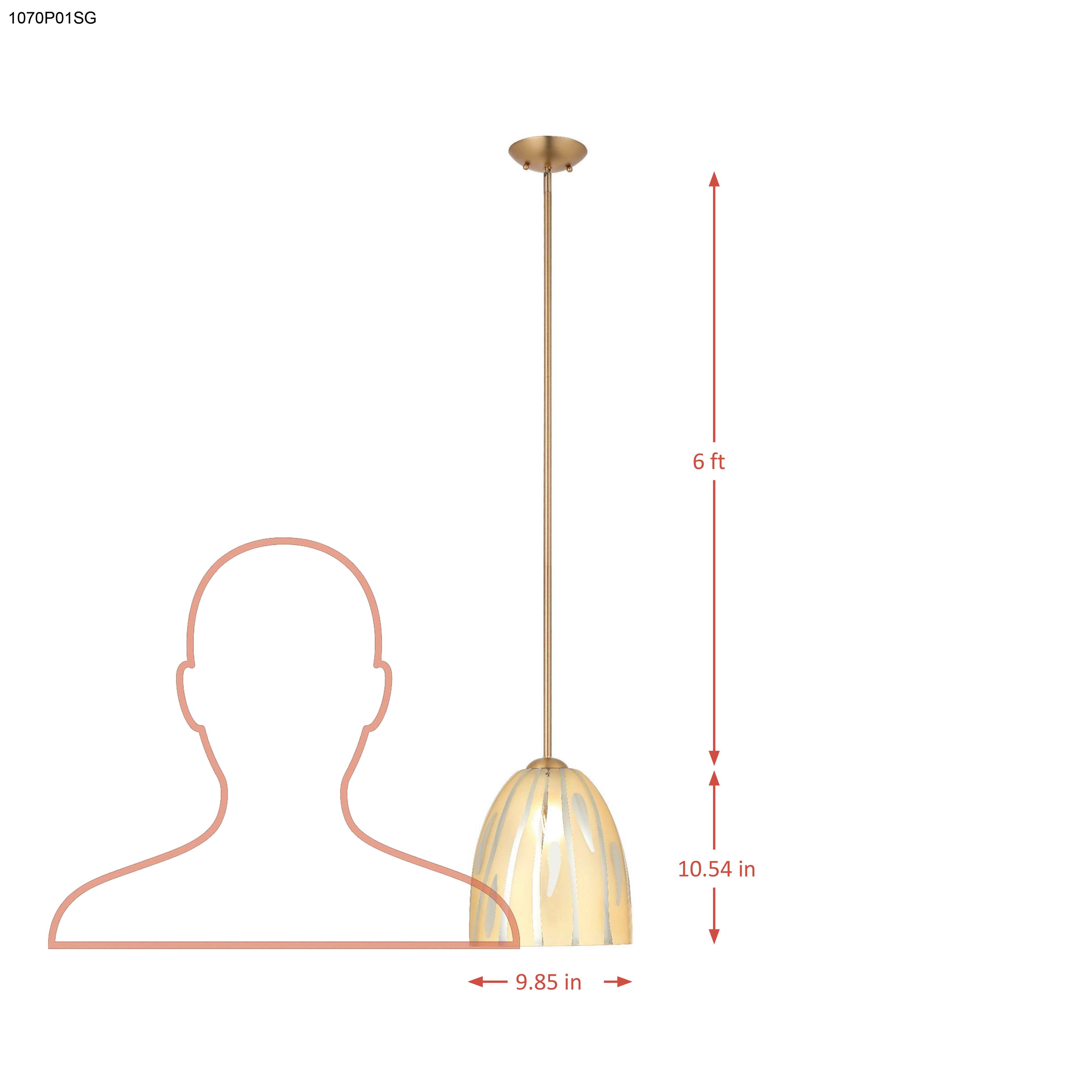 Chroman Empire 1 Light 10 in Bell Pendant - Gold dimensions
