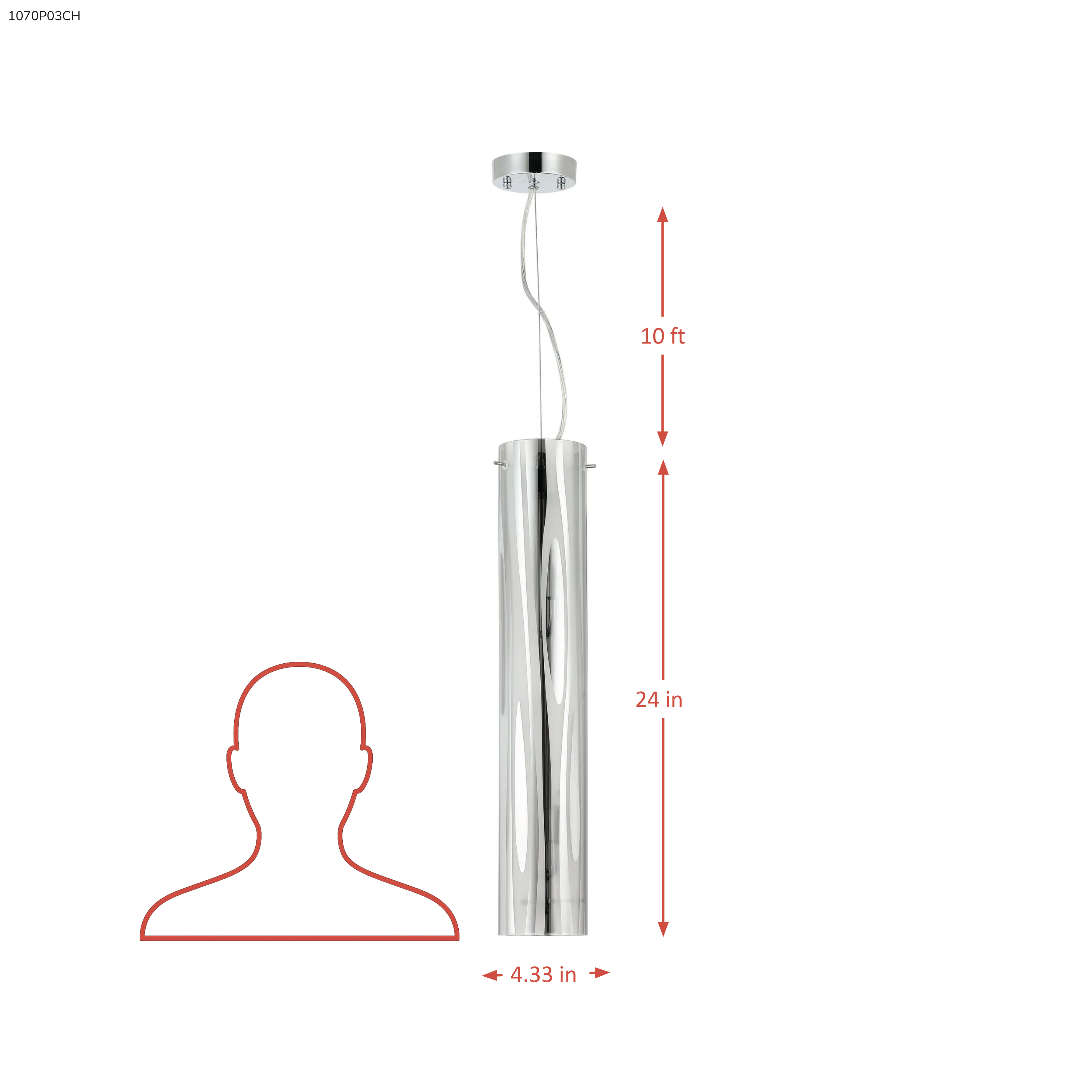 Chroman Empire 3 Light Tall Cylinder Pendant - Chrome dimensions