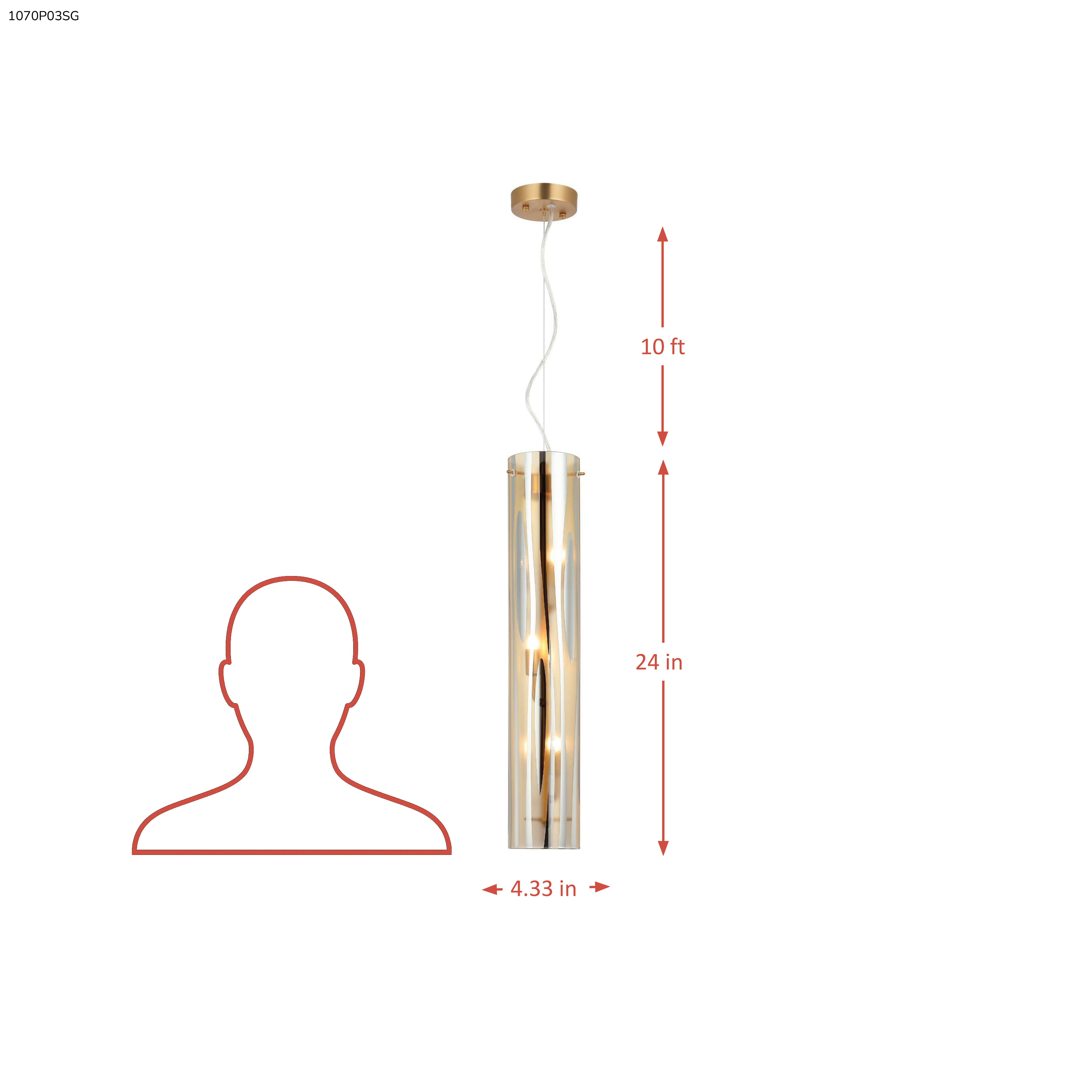 Chroman Empire 3 Light Tall Cylinder Pendant - Gold dimensions