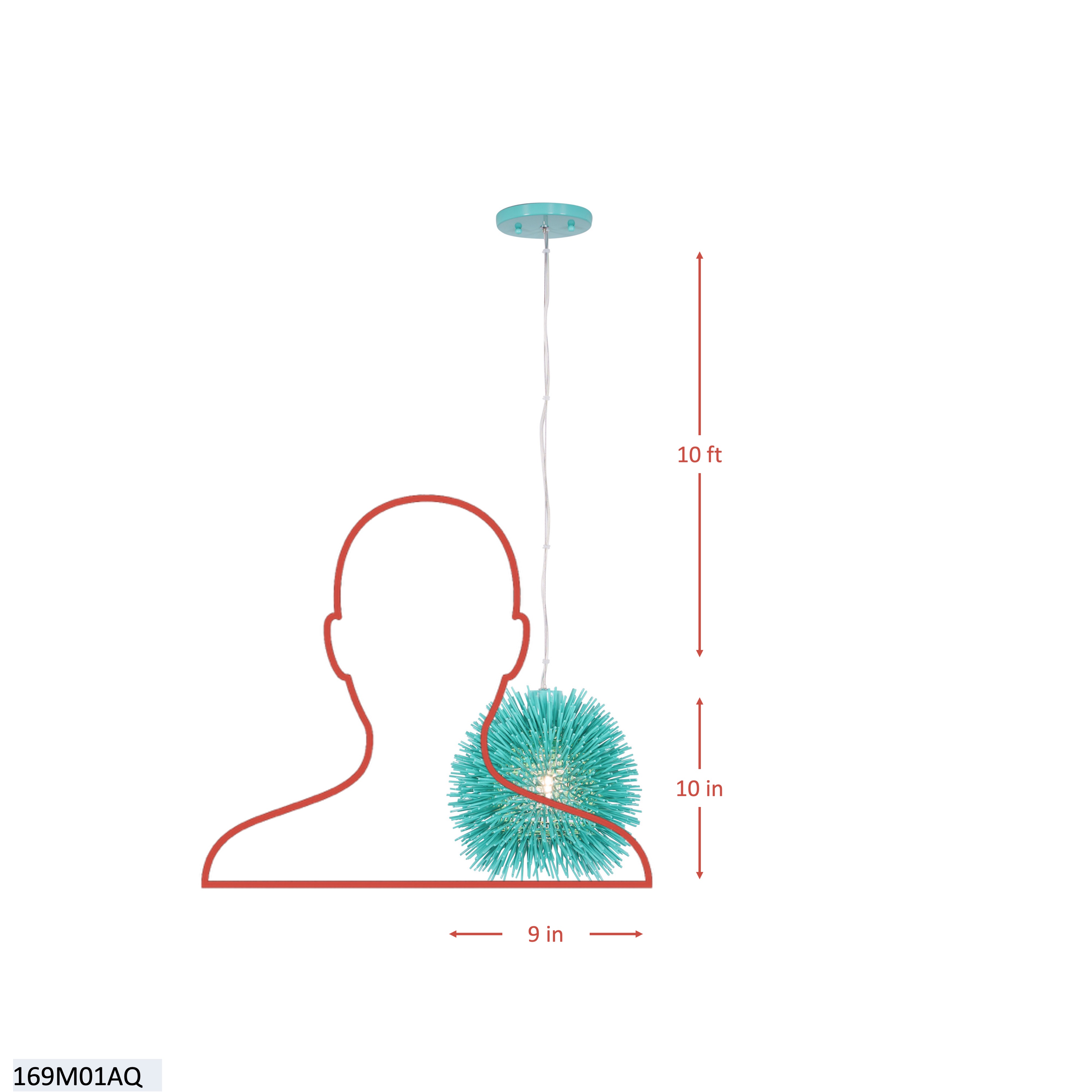 Urchin 1 Light Mini Pendant - Aqua Velvet dimensions