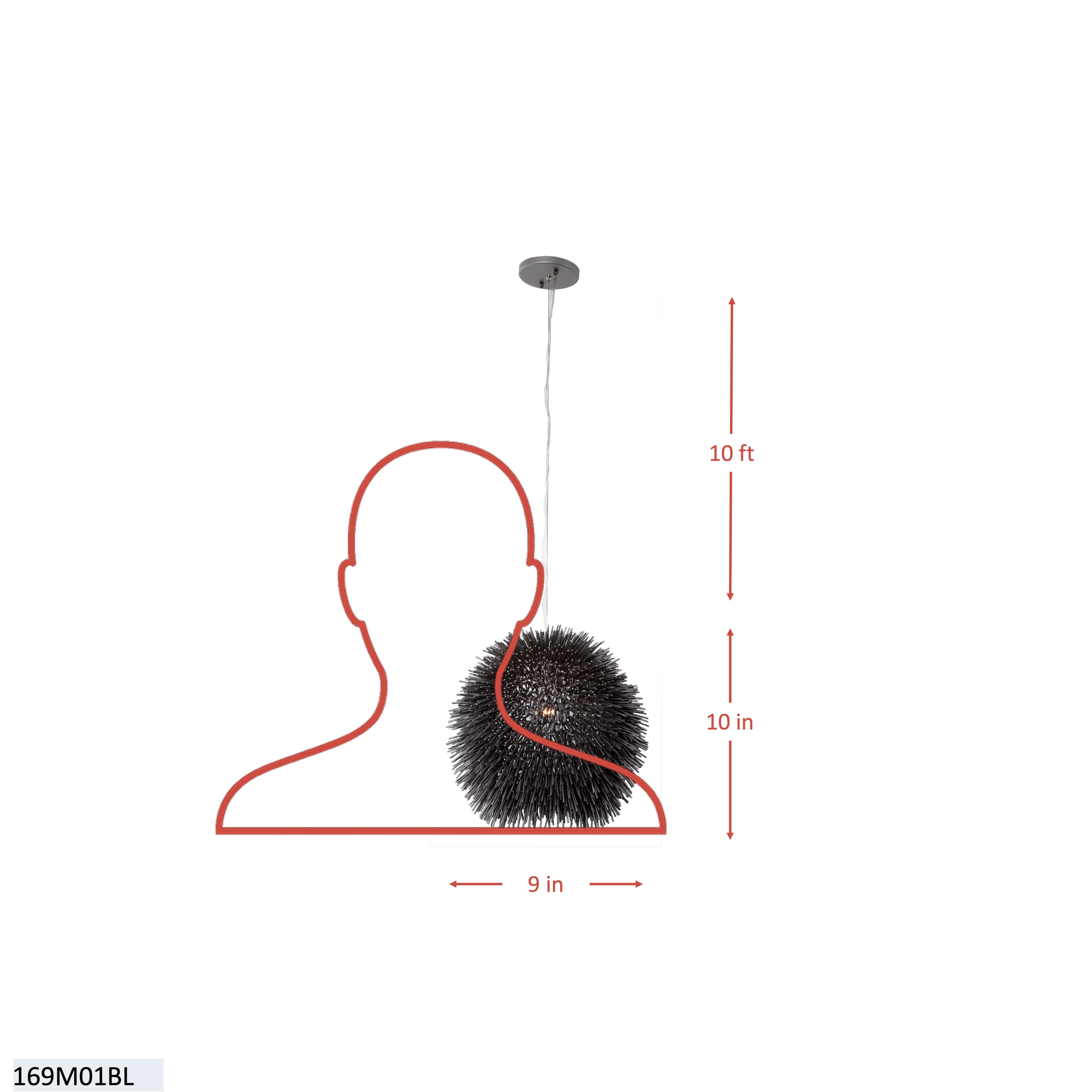 Urchin 1 Light Mini Pendant - Black dimensions