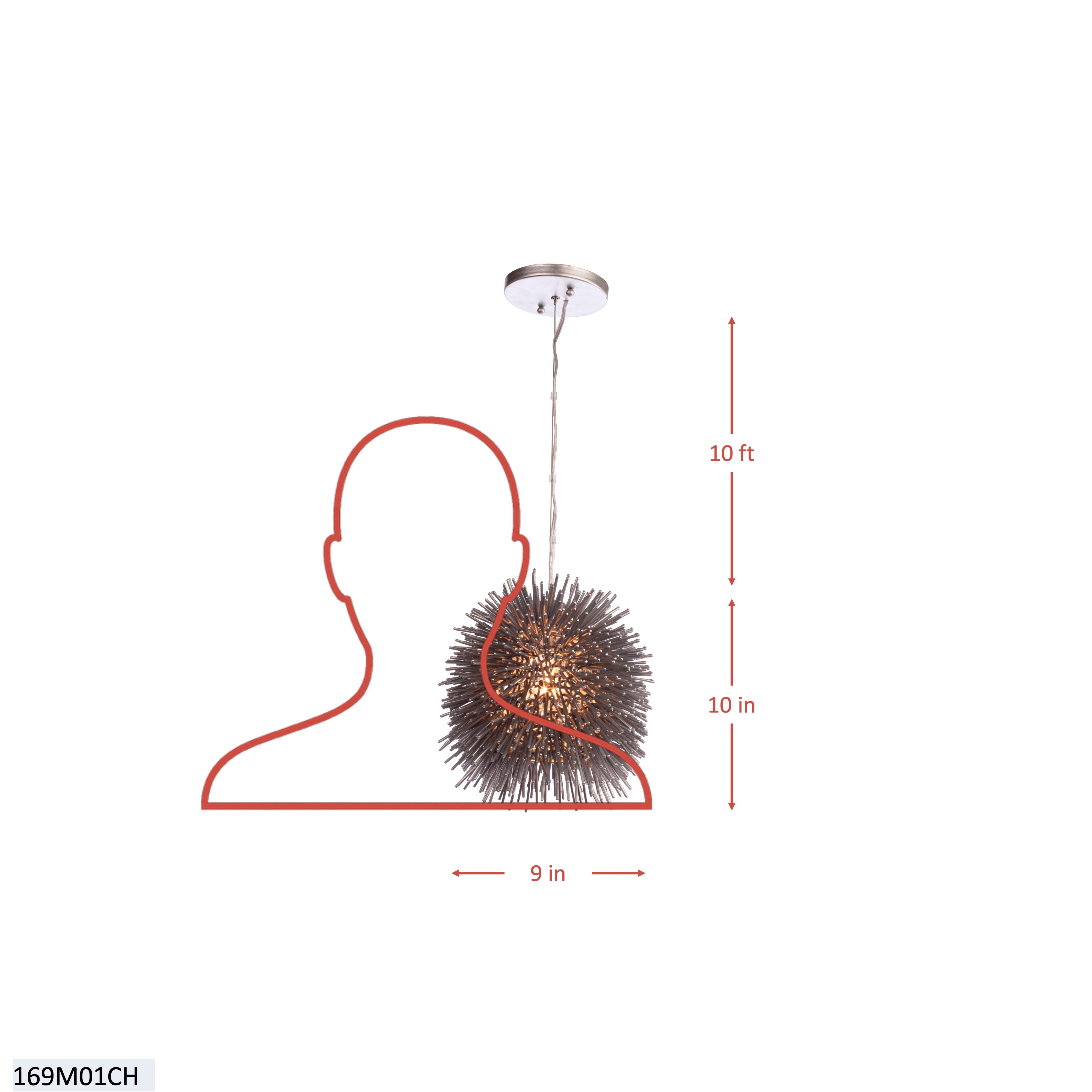Urchin 1 Light Mini Pendant - Painted Chrome dimensions