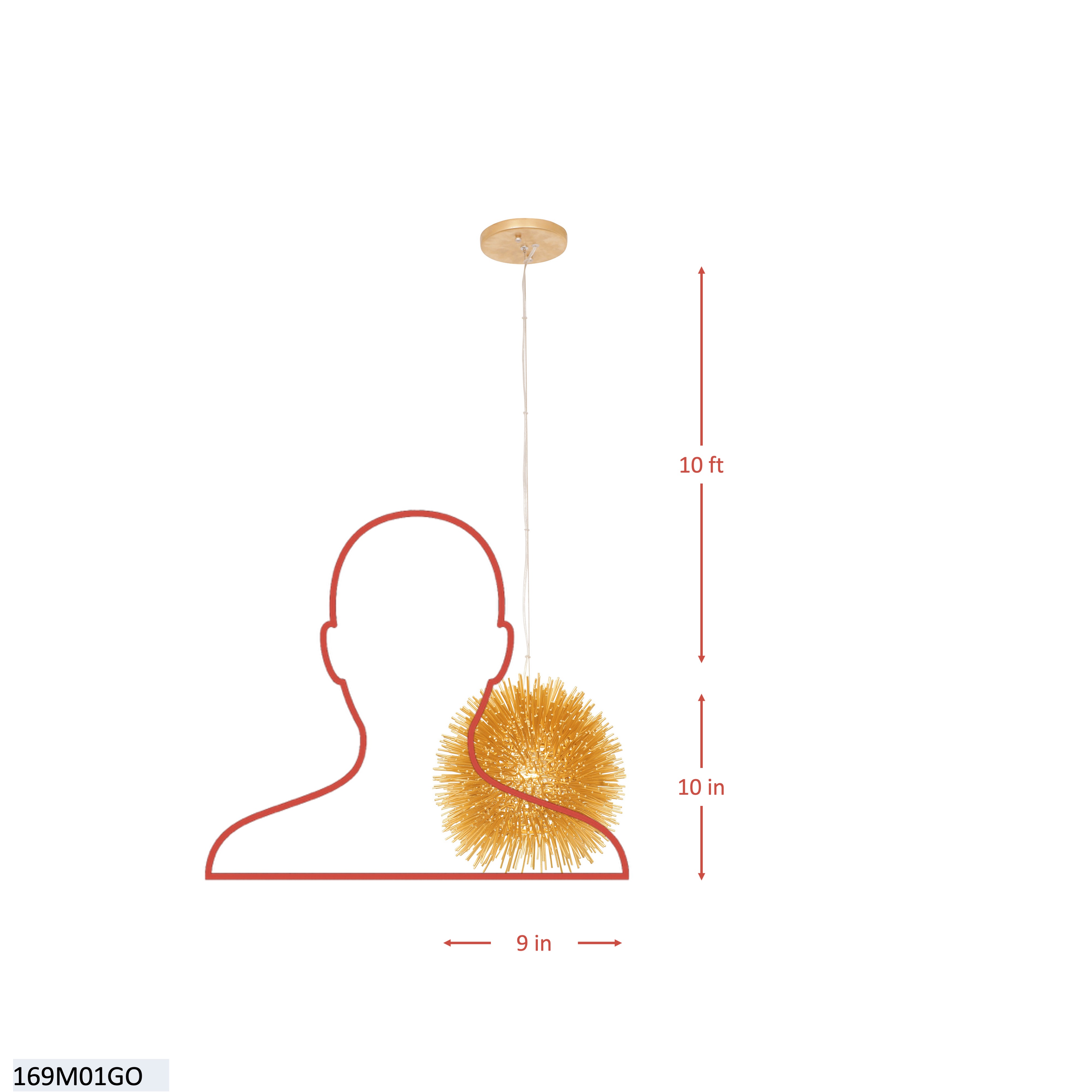 Urchin 1 Light Mini Pendant - Gold dimensions