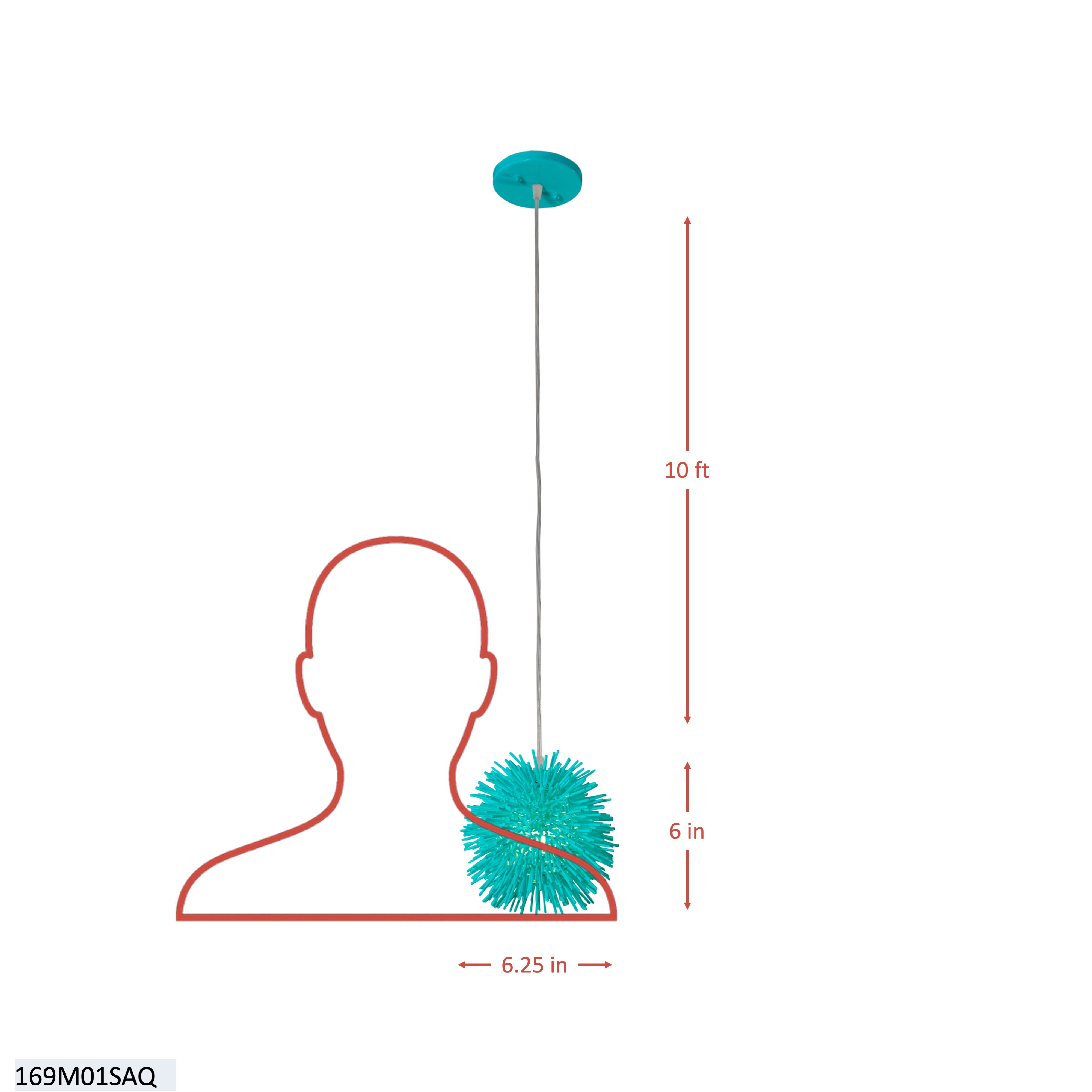 Urchin 1 Light Uber Mini Pendant - Aqua Velvet dimensions