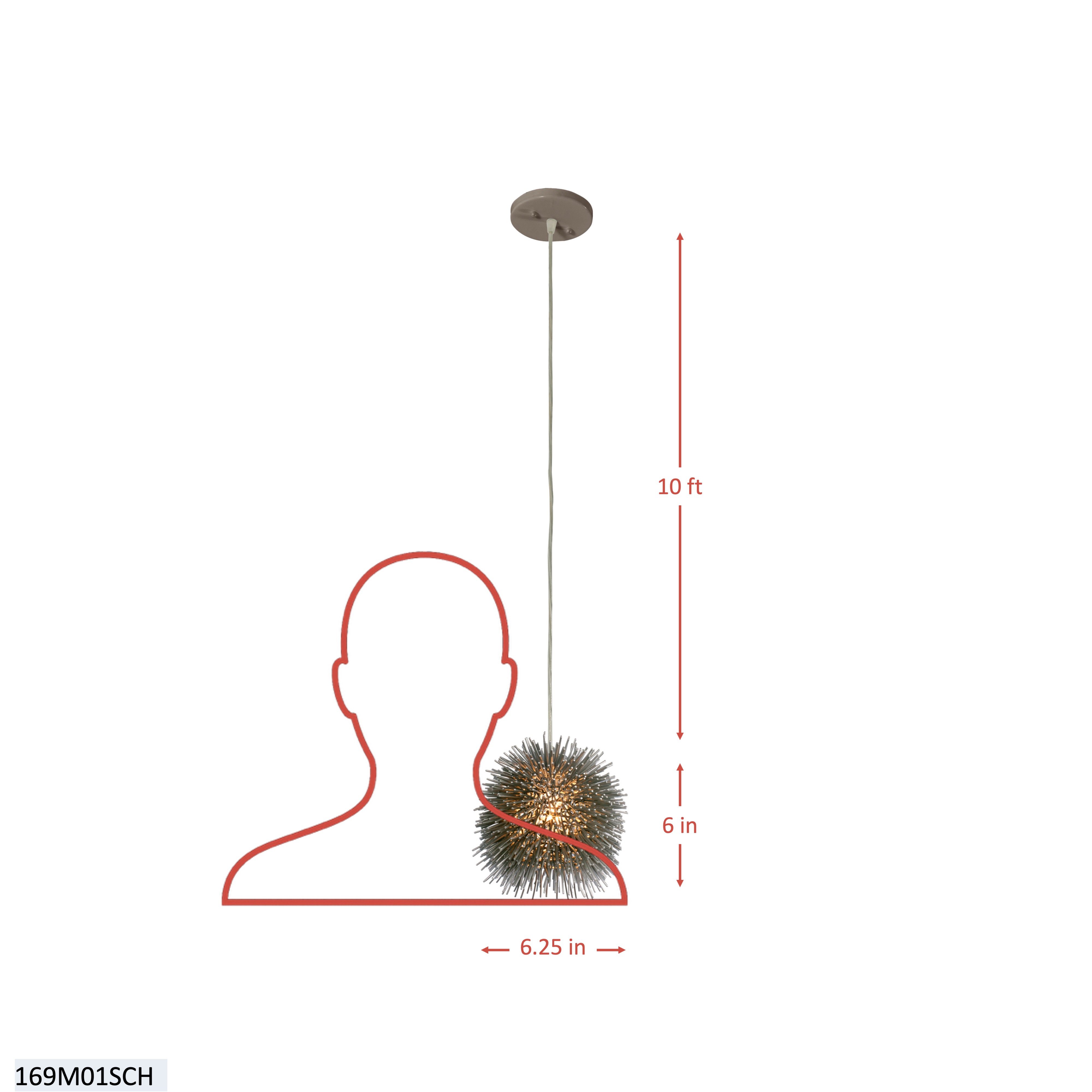 Urchin 1 Light Uber Mini Pendant - Painted Chrome dimensions