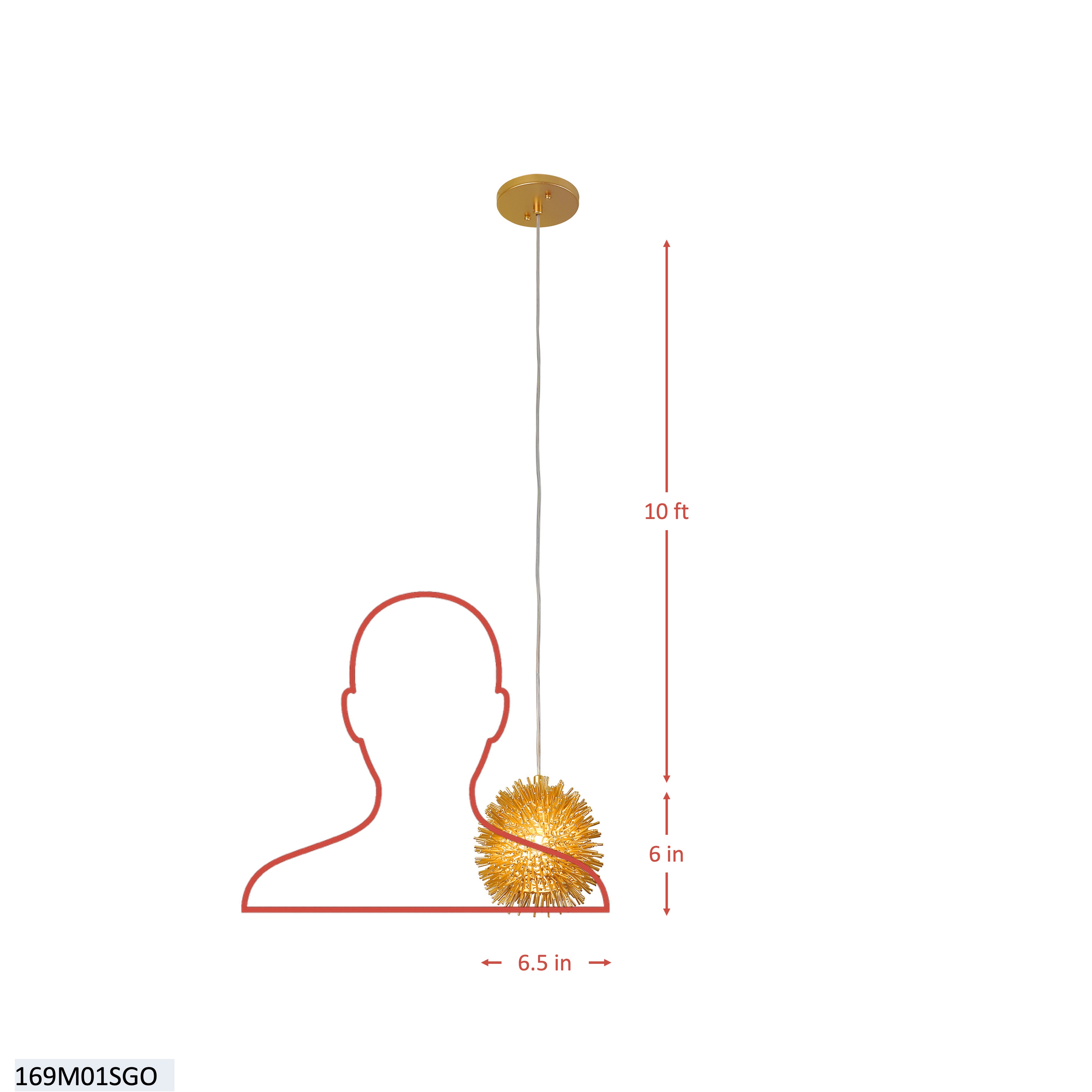 Urchin 1 Light Uber Mini Pendant - Gold dimensions